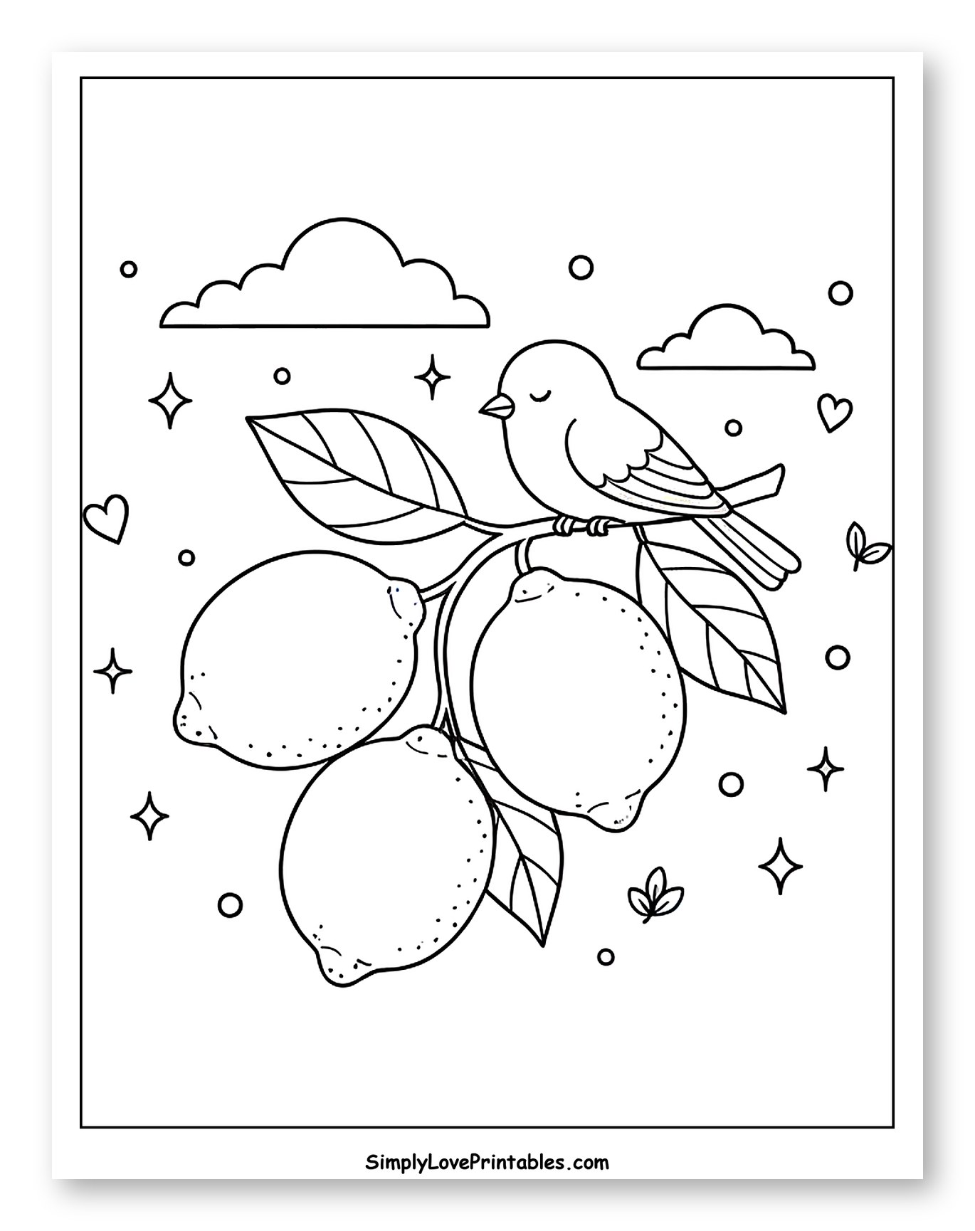 Bird on a Lemon Branch with Clouds