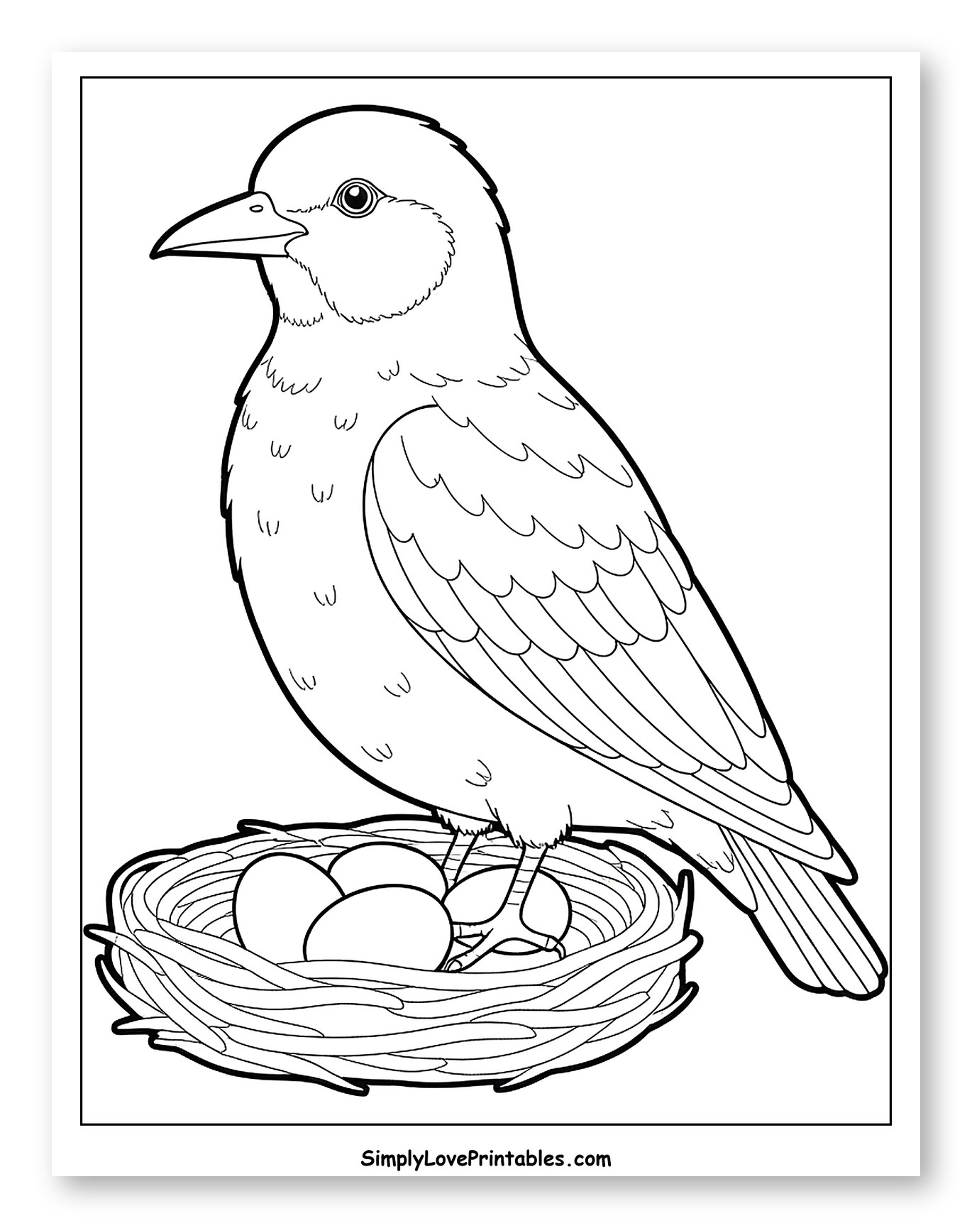 Bird on Nest with Eggs Coloring Sheet for Toddlers