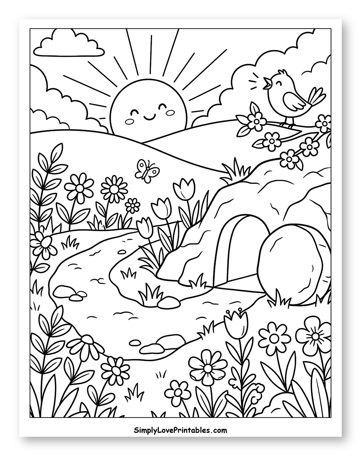 Bird Singing Over Empty Tomb at Sunrise