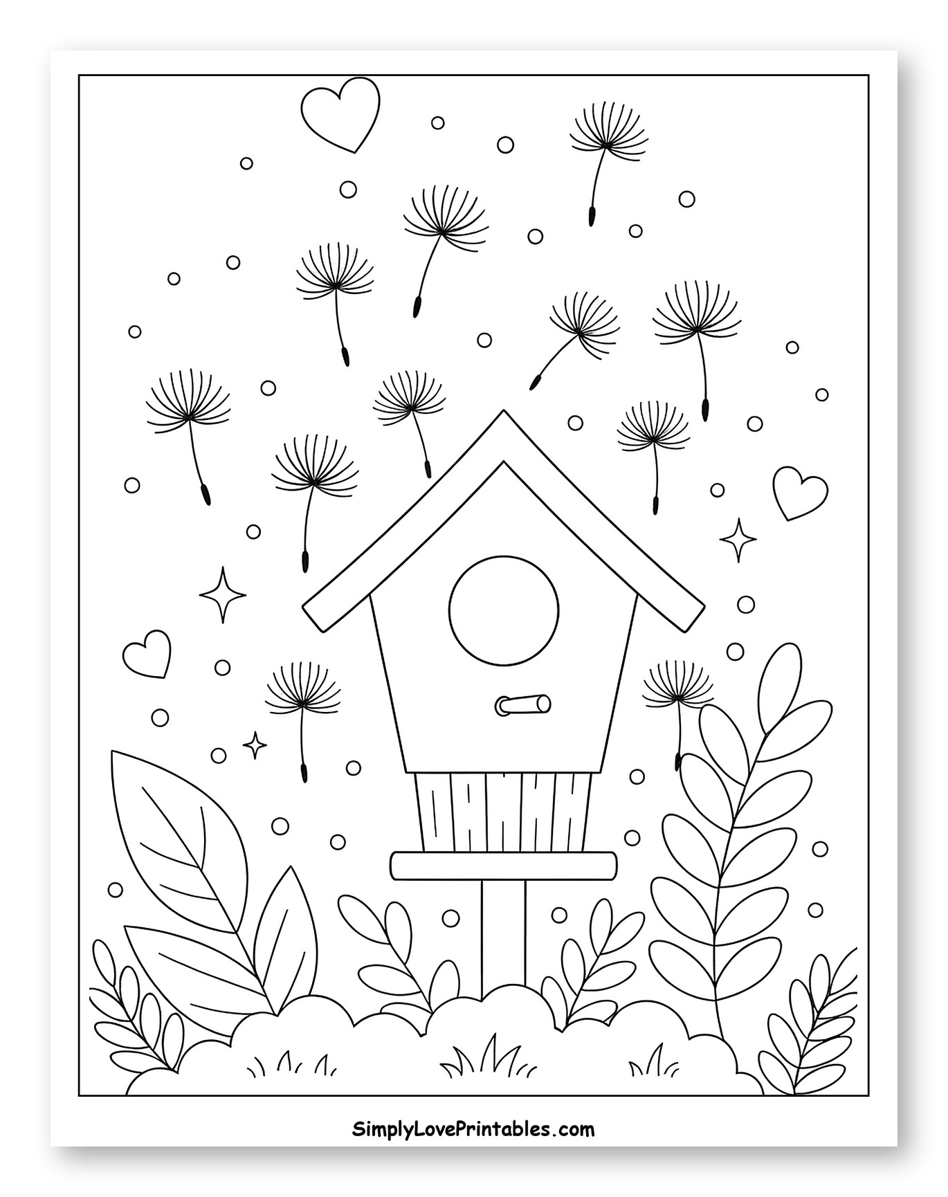 Birdhouse with Dandelion Seeds and Plants