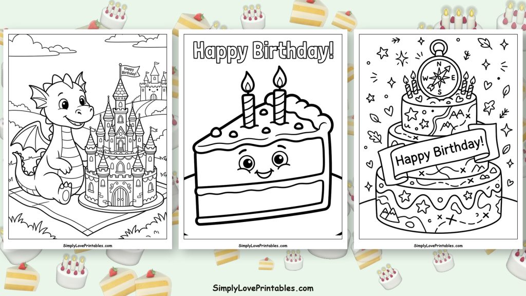 Birthday cake coloring pages featured image