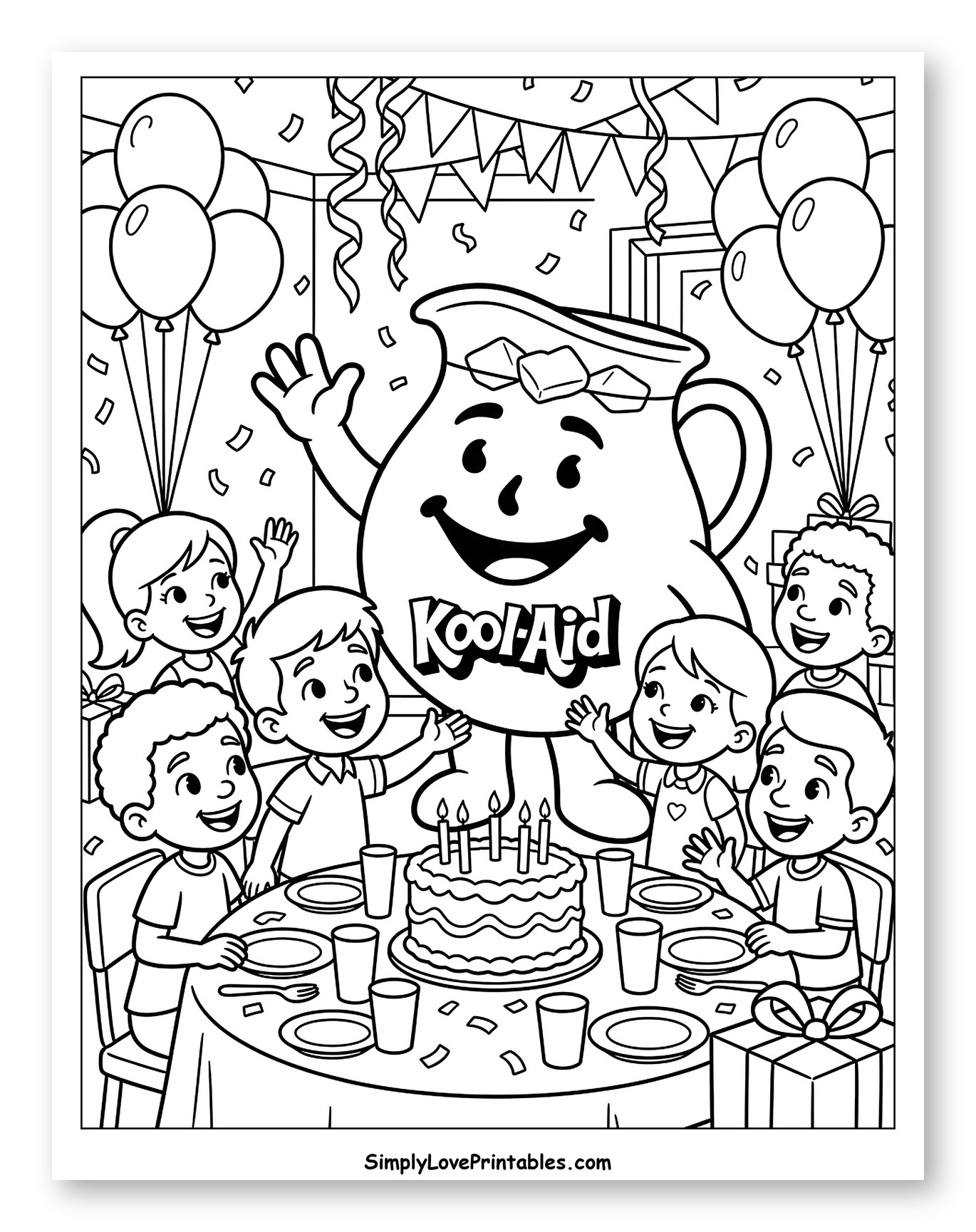 Birthday Celebration with Kool-Aid Man and Friends Coloring Sheet for Kids