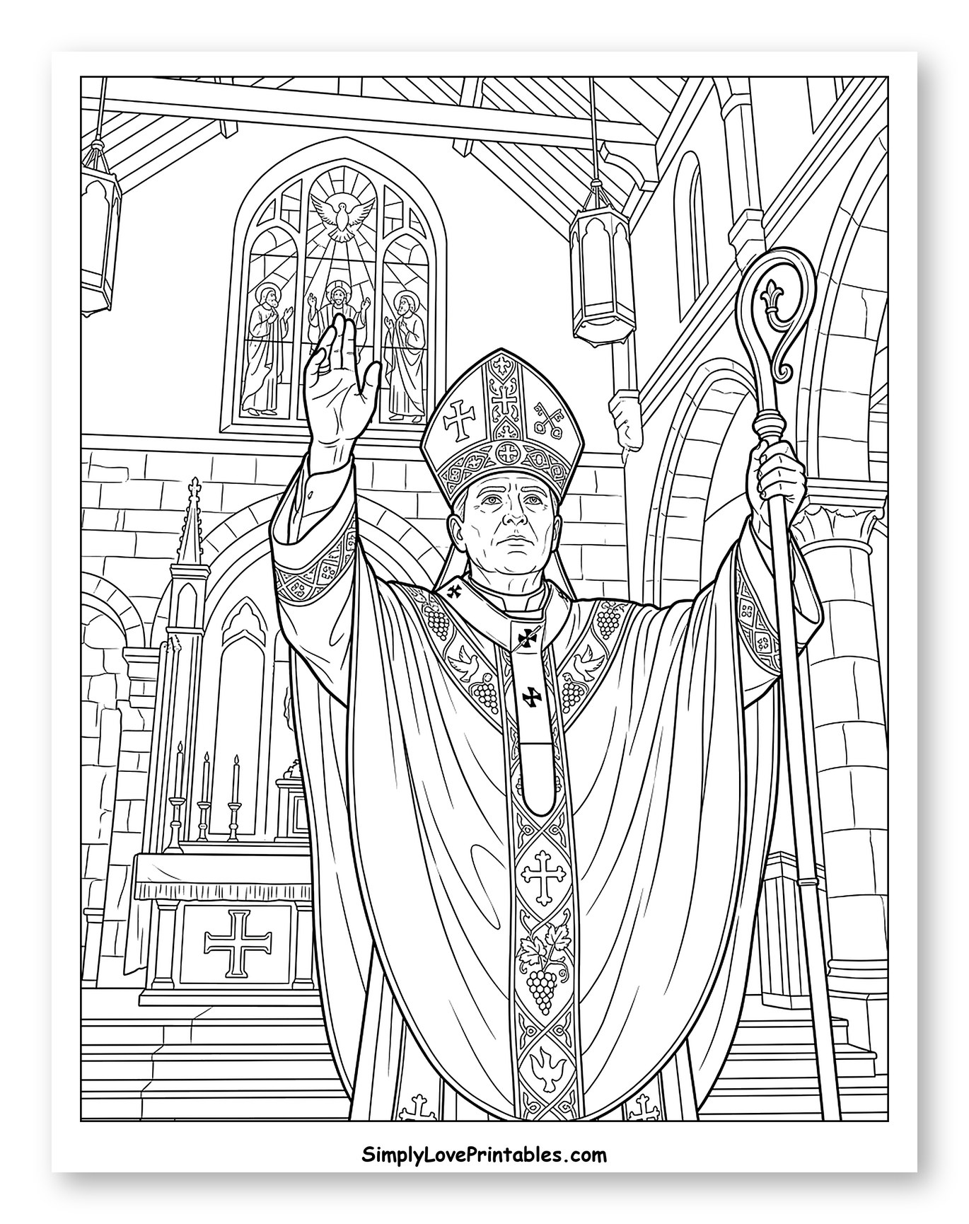 Bishop Celebrating Mass in a Church Coloring Page