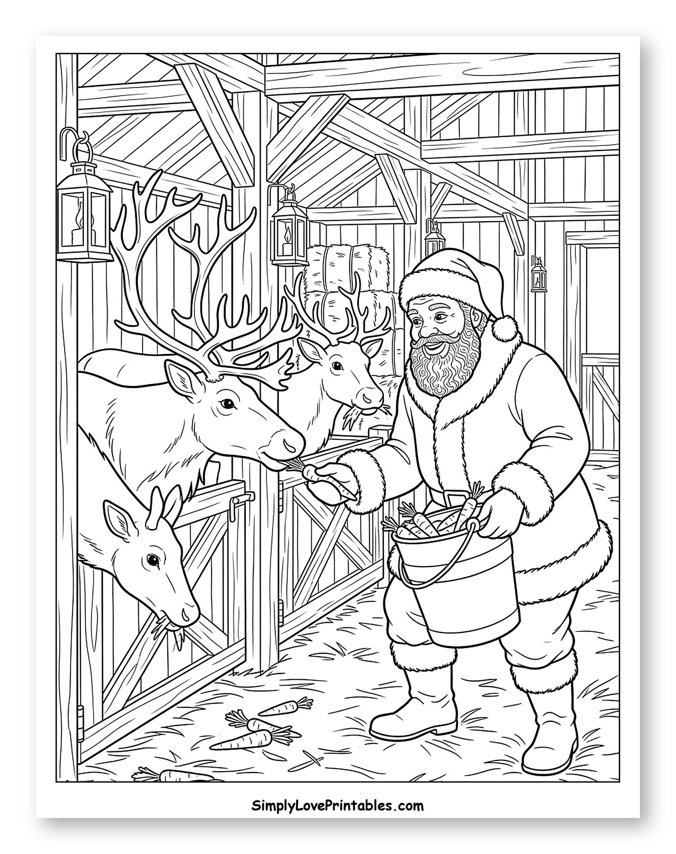 Black Santa Feeding Reindeer in the Stable