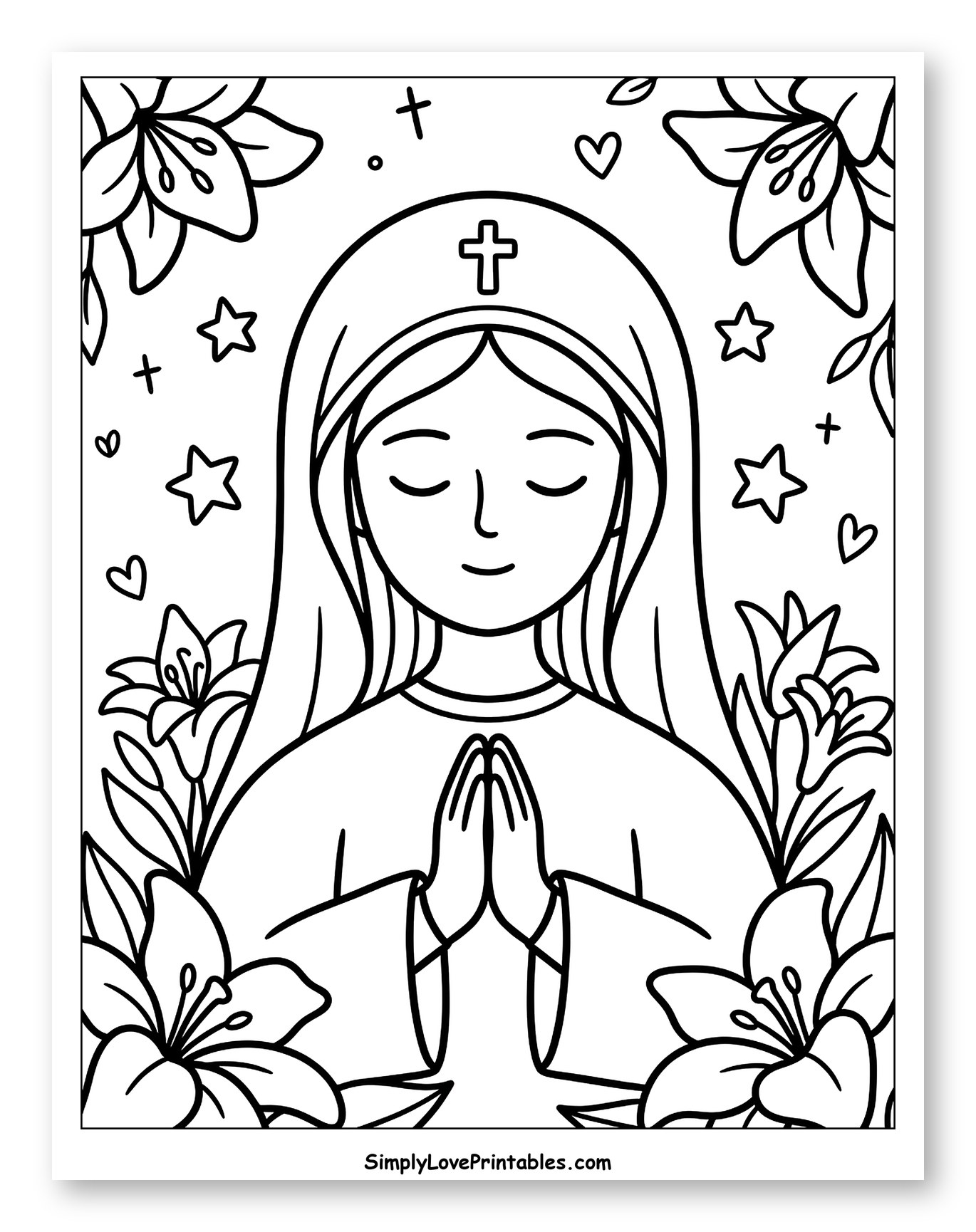Blessed Virgin Mary Praying with Lilies