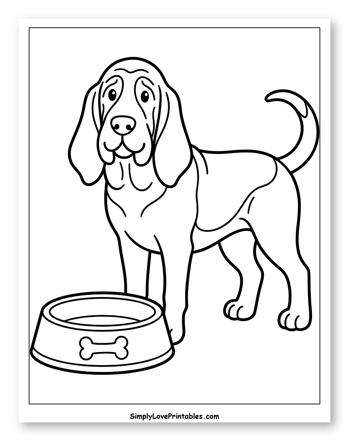 Bloodhound Puppy Beside a Food Bowl