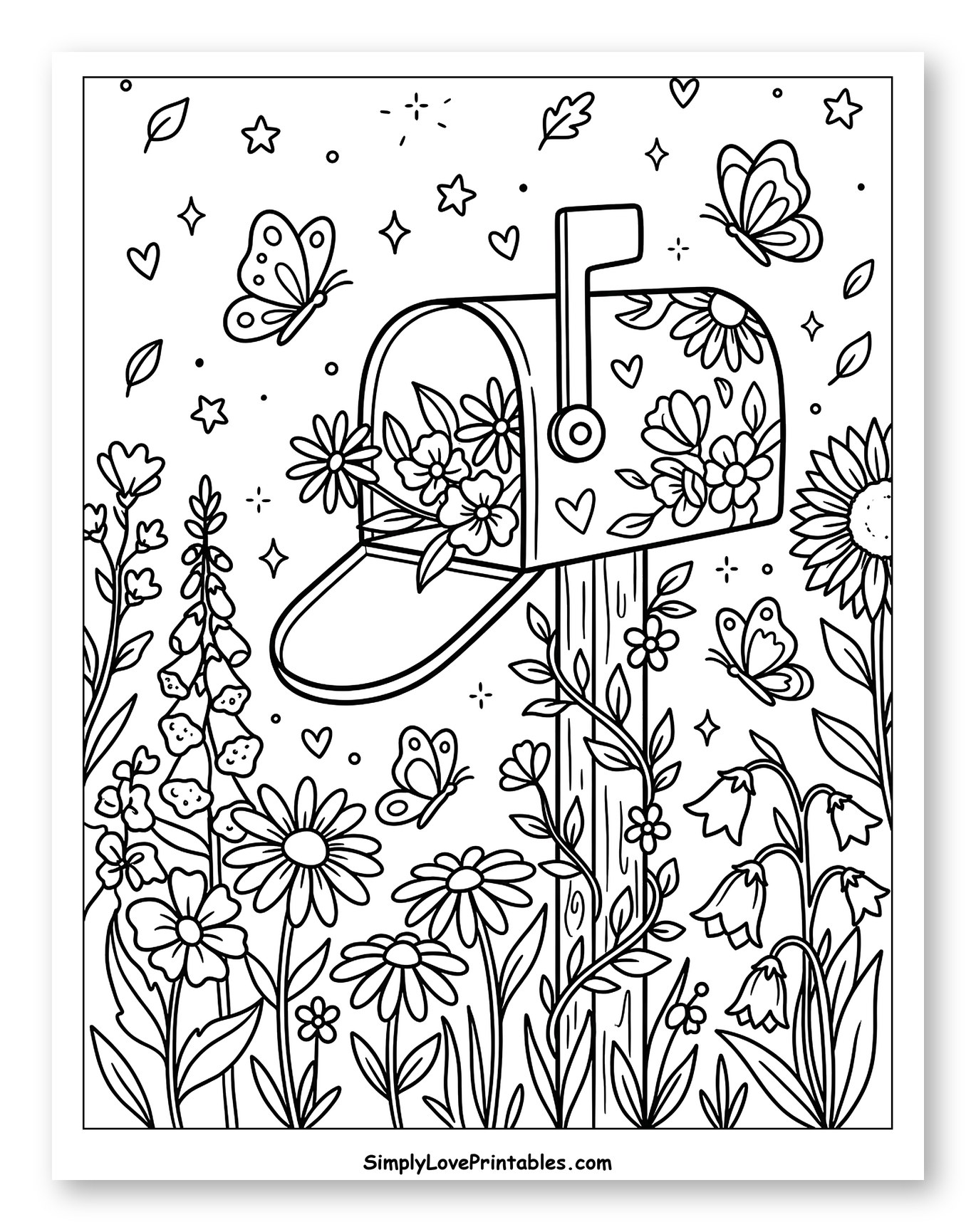 Blooming Garden Mailbox with Butterflies
