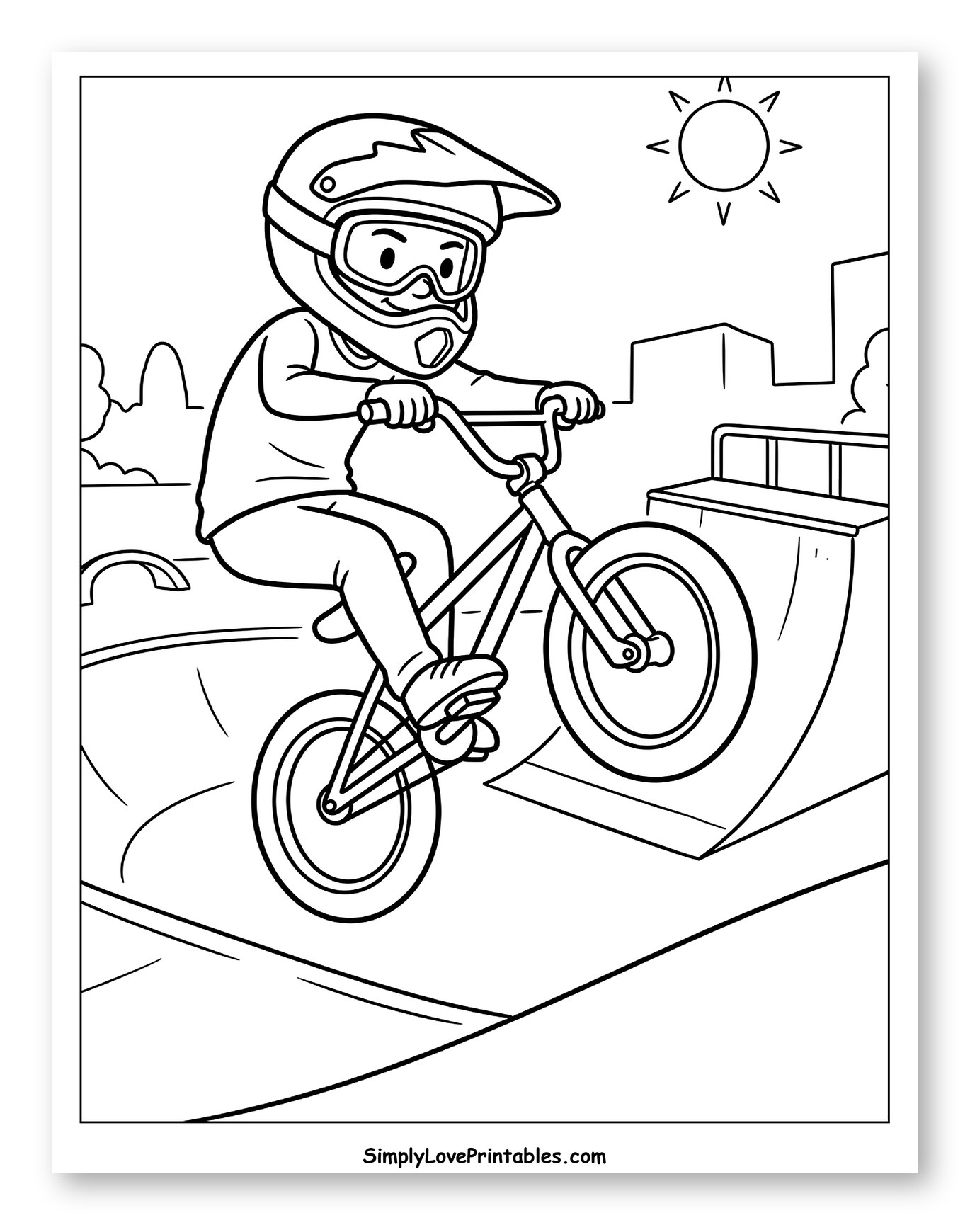 BMX Rider in Helmet and Goggles to Color for Kids