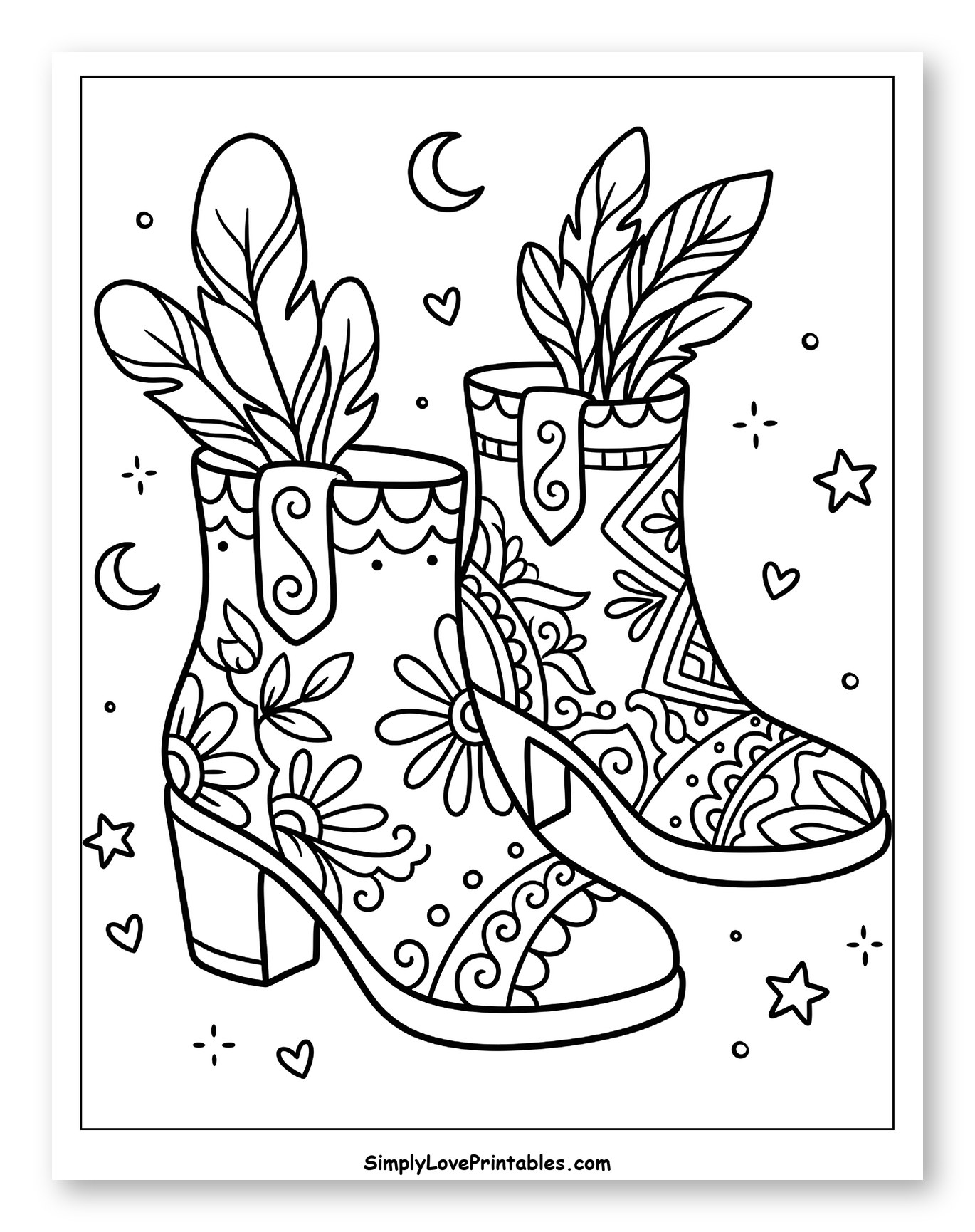 Bohemian Boots with Feathers and Swirls