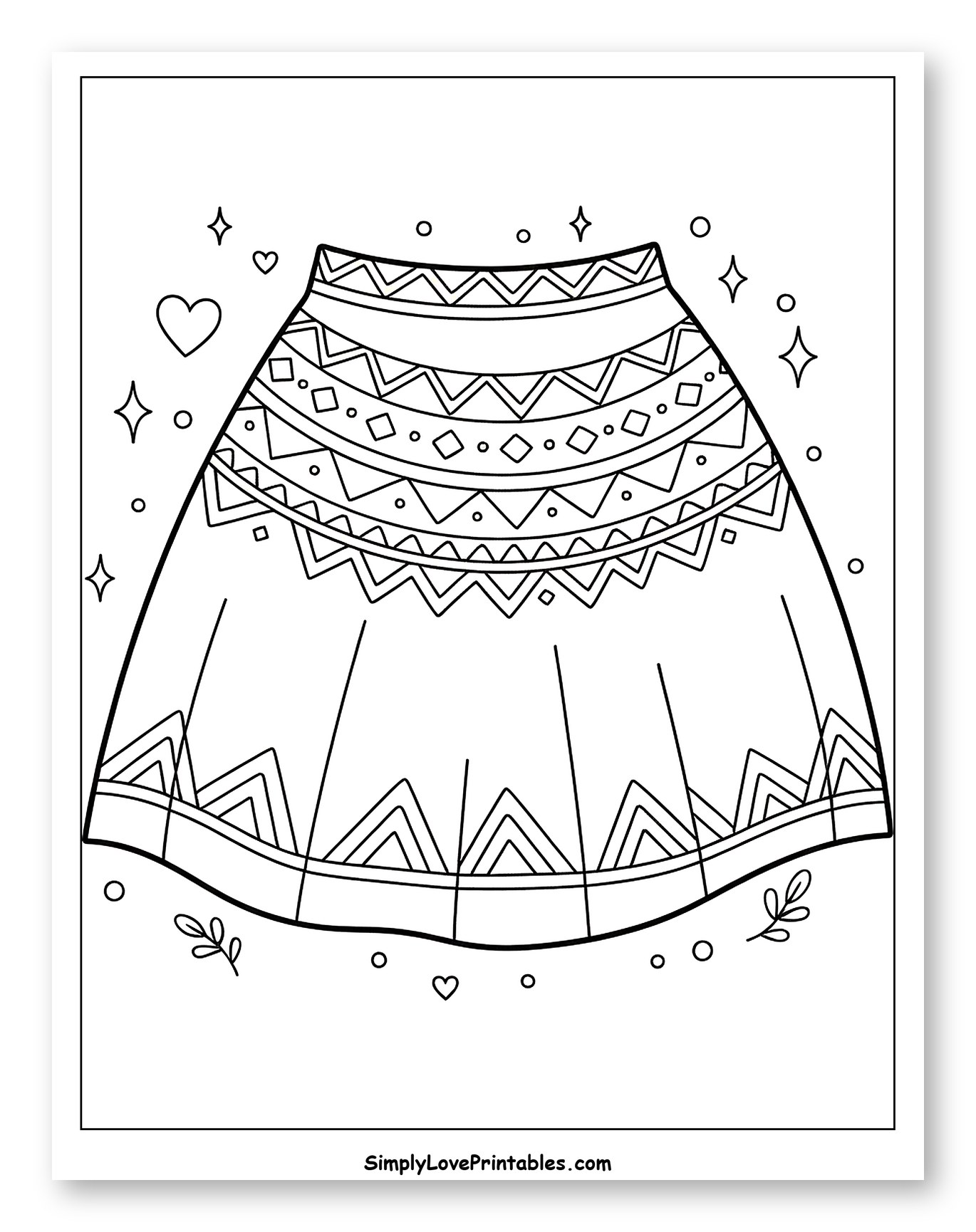 Boho Patterned Skirt with Decorative Accents Coloring Page for Adults