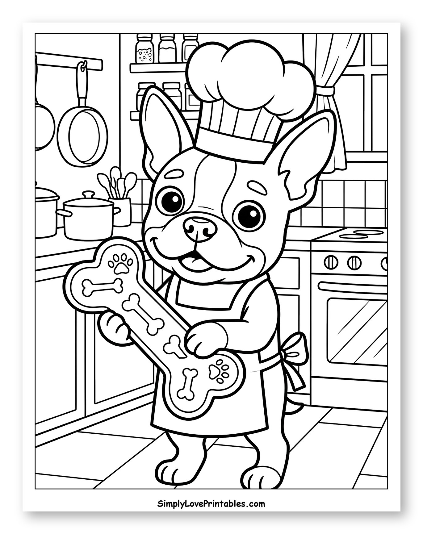 Boston Terrier Chef Holding Bone Treat