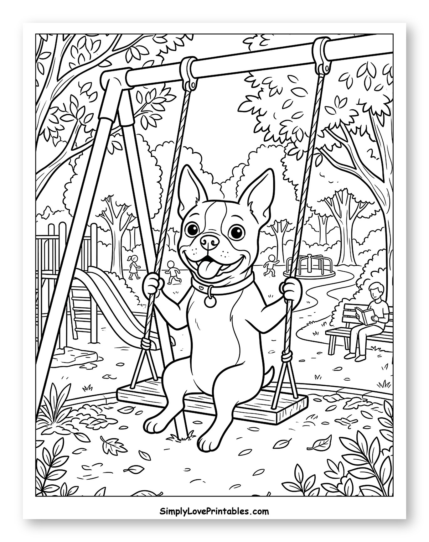 Boston Terrier Swinging in a Lively Park