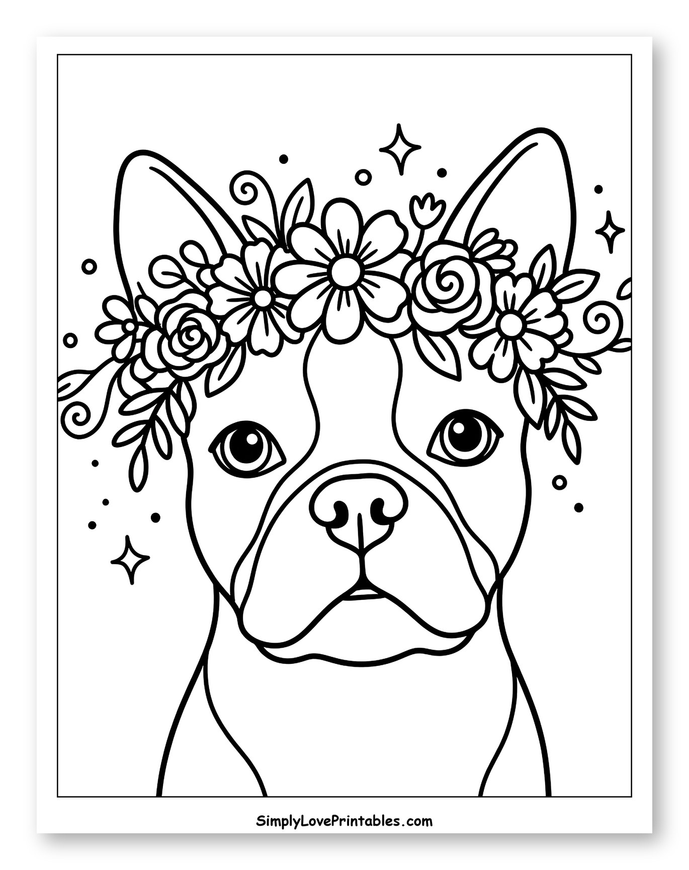 Boston Terrier Wearing a Floral Crown