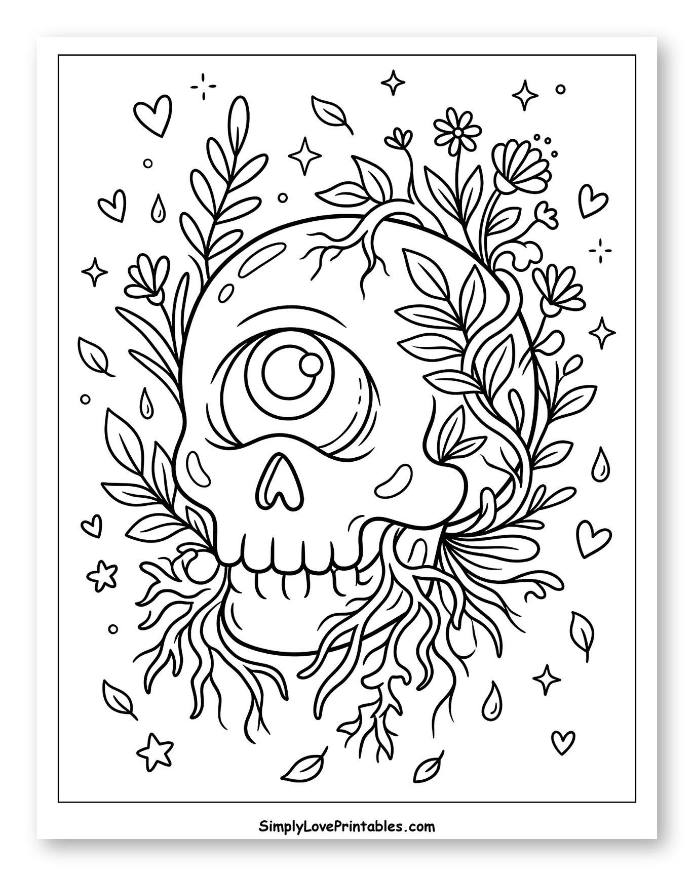 Botanical Cyclops Skull with Roots and Blooms