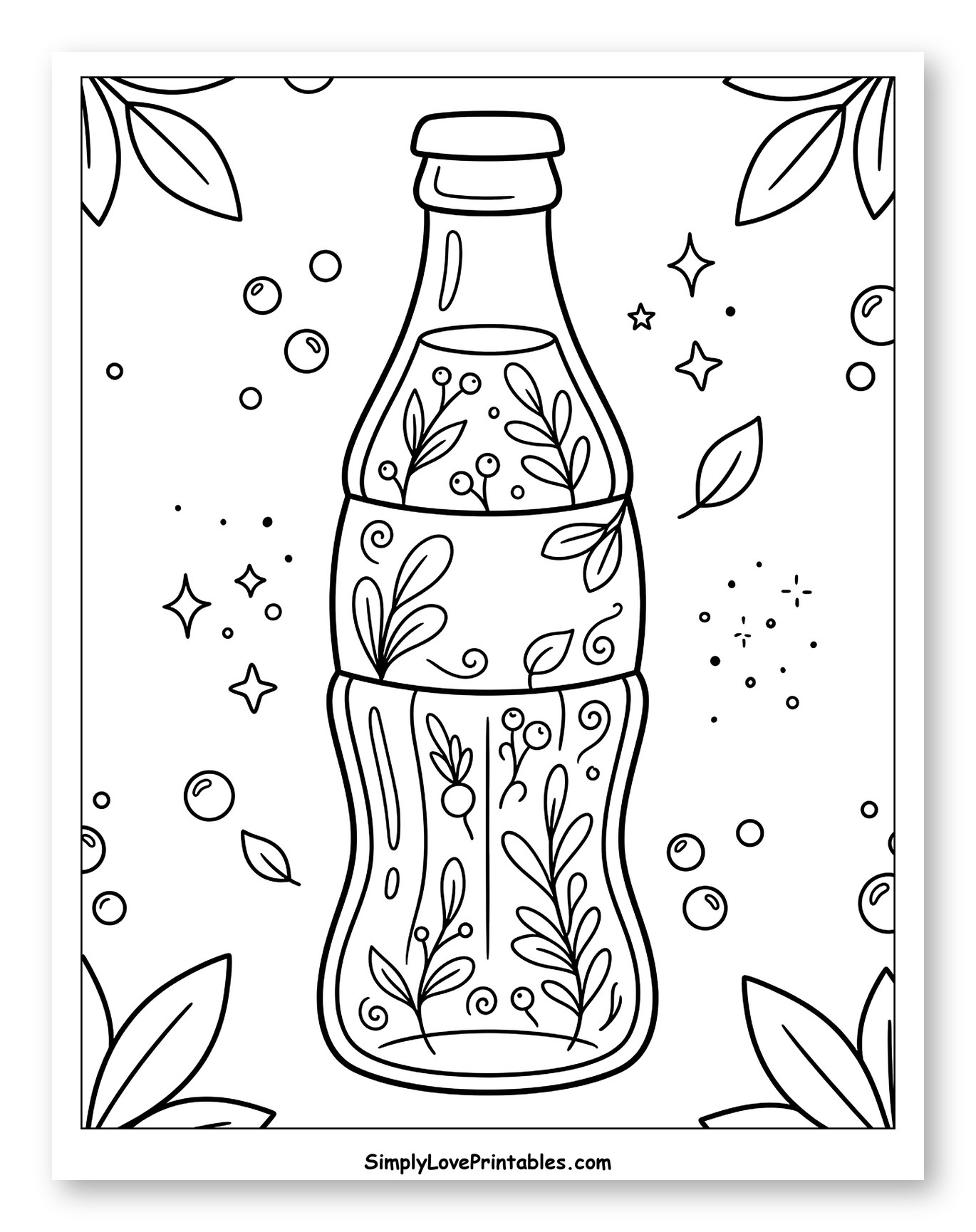 Botanical Soda Bottle with Sparkling Bubbles