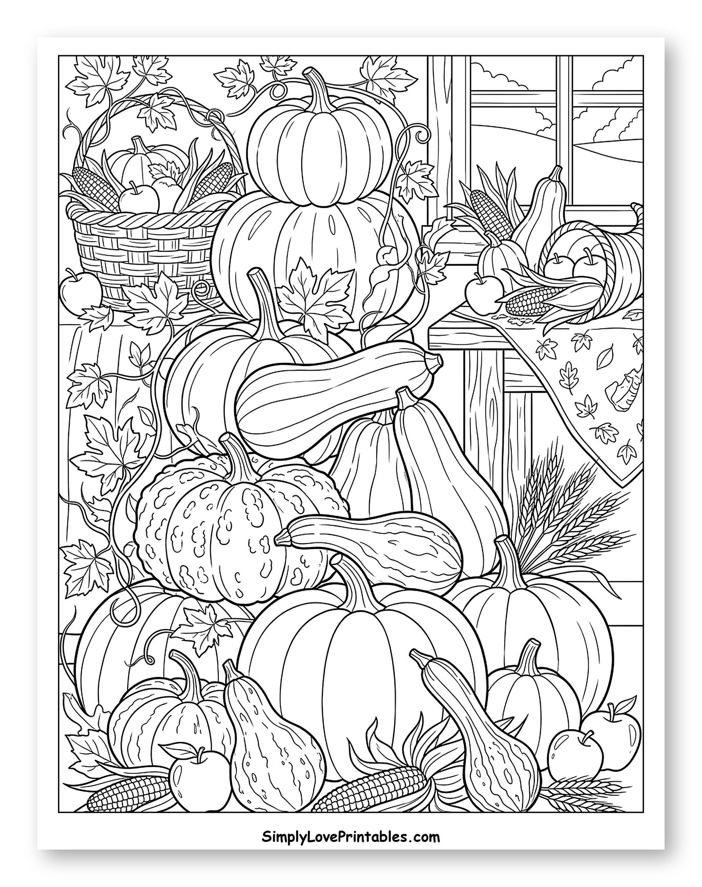 Bountiful Autumn Harvest of Pumpkins and Corn
