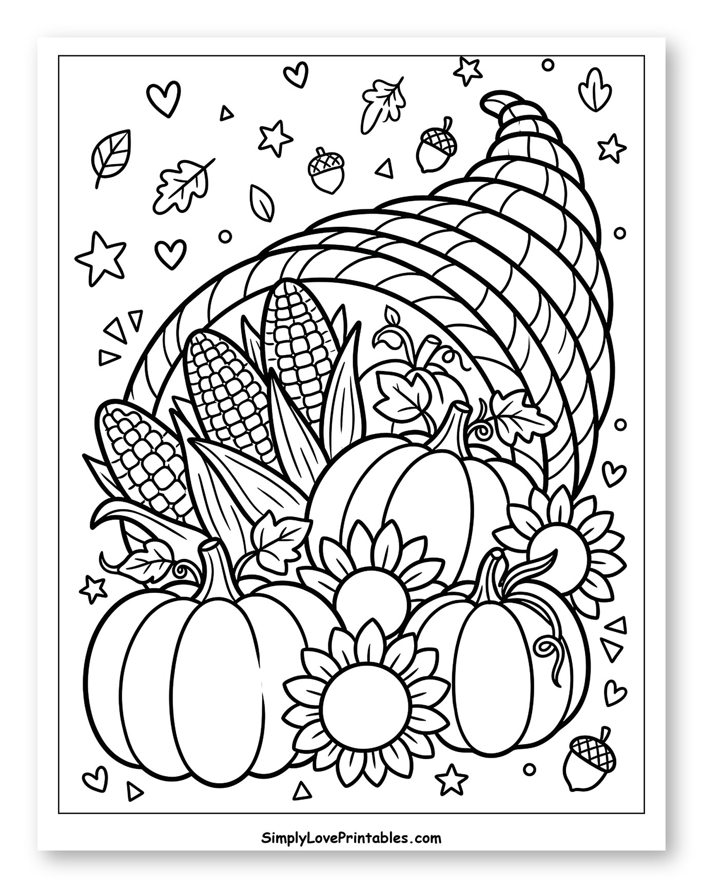 Bountiful Cornucopia of Pumpkins, Corn, and Sunflowers