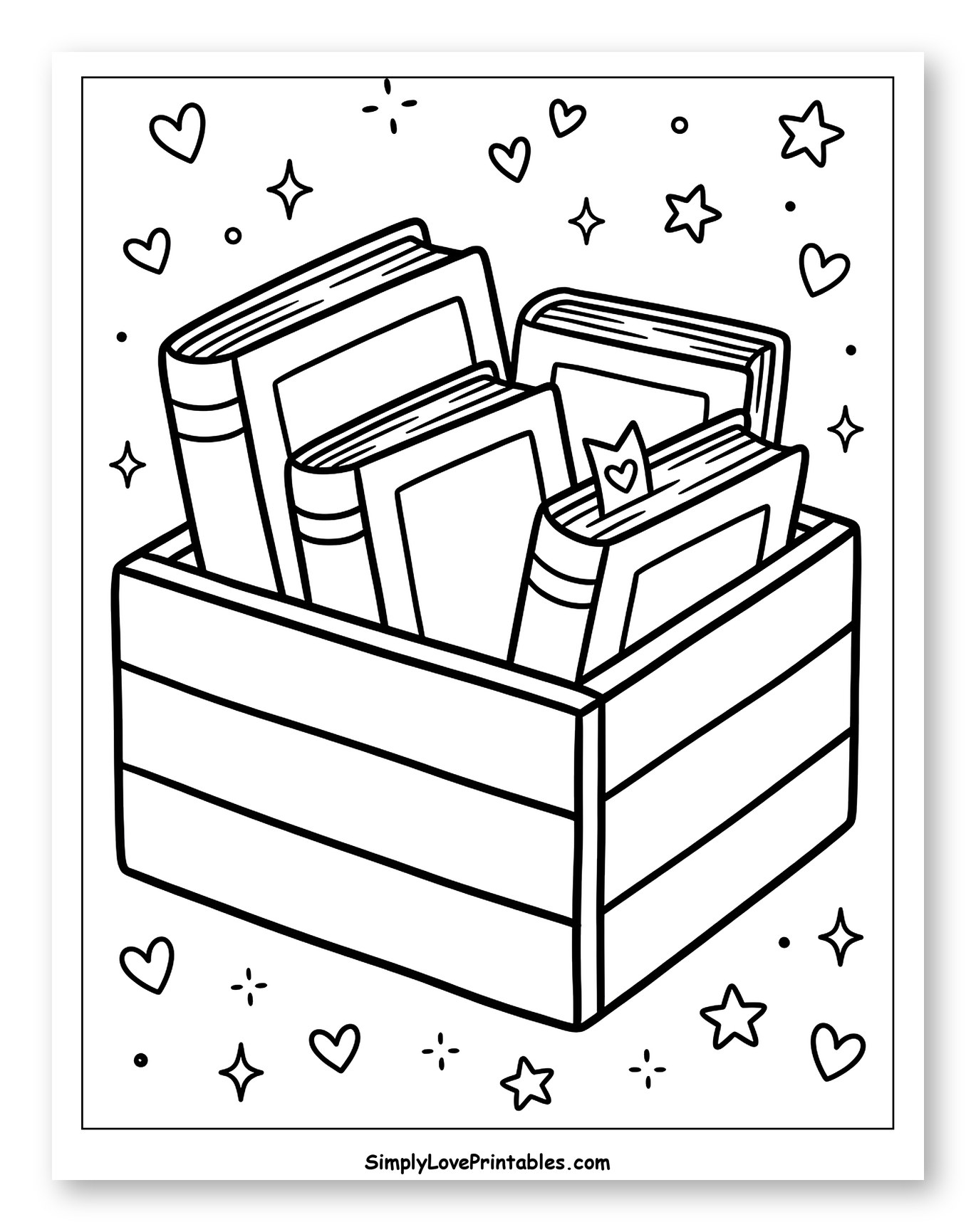 Box of Books with Hearts and Stars
