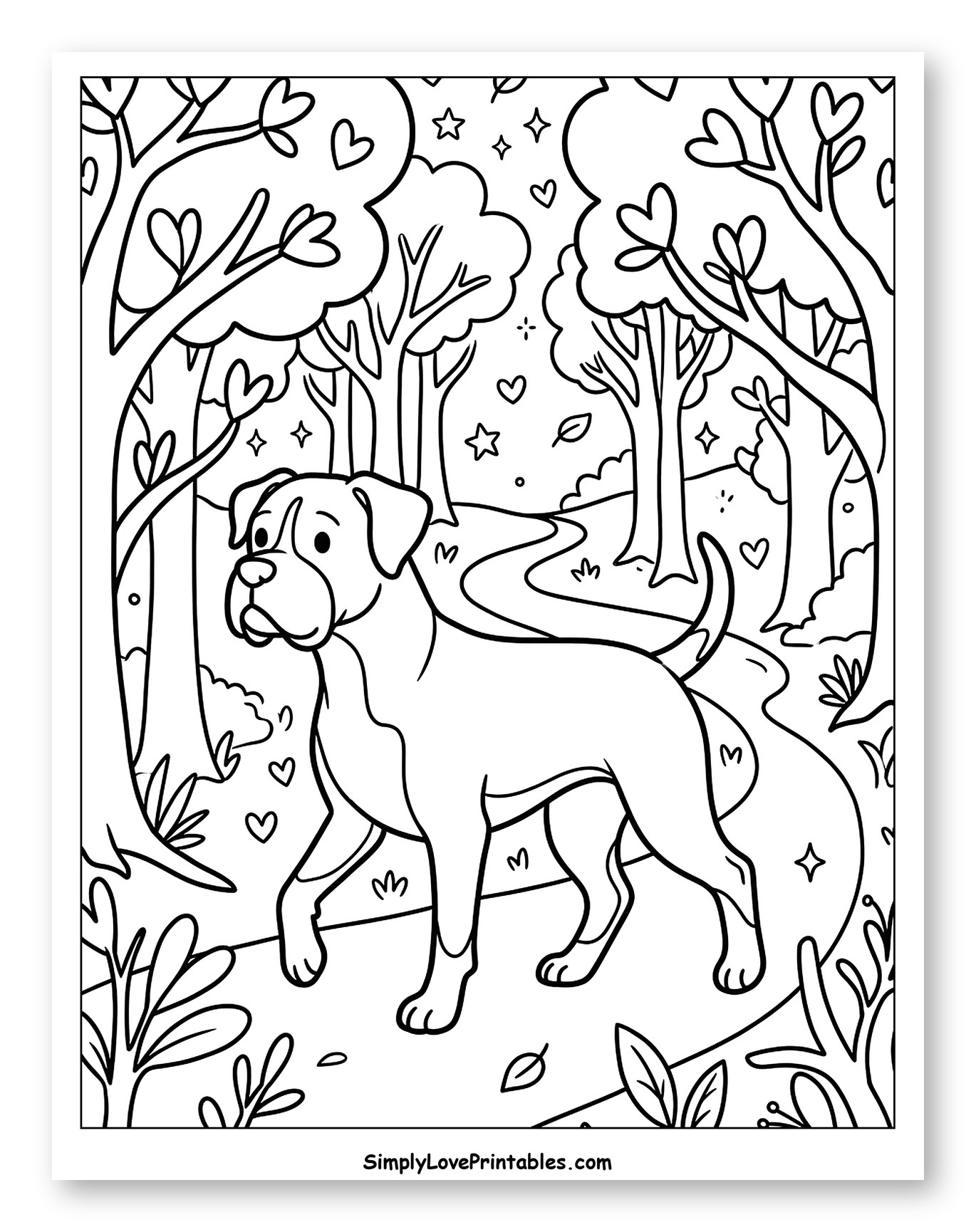 Boxer Dog Walking in a Whimsical Forest