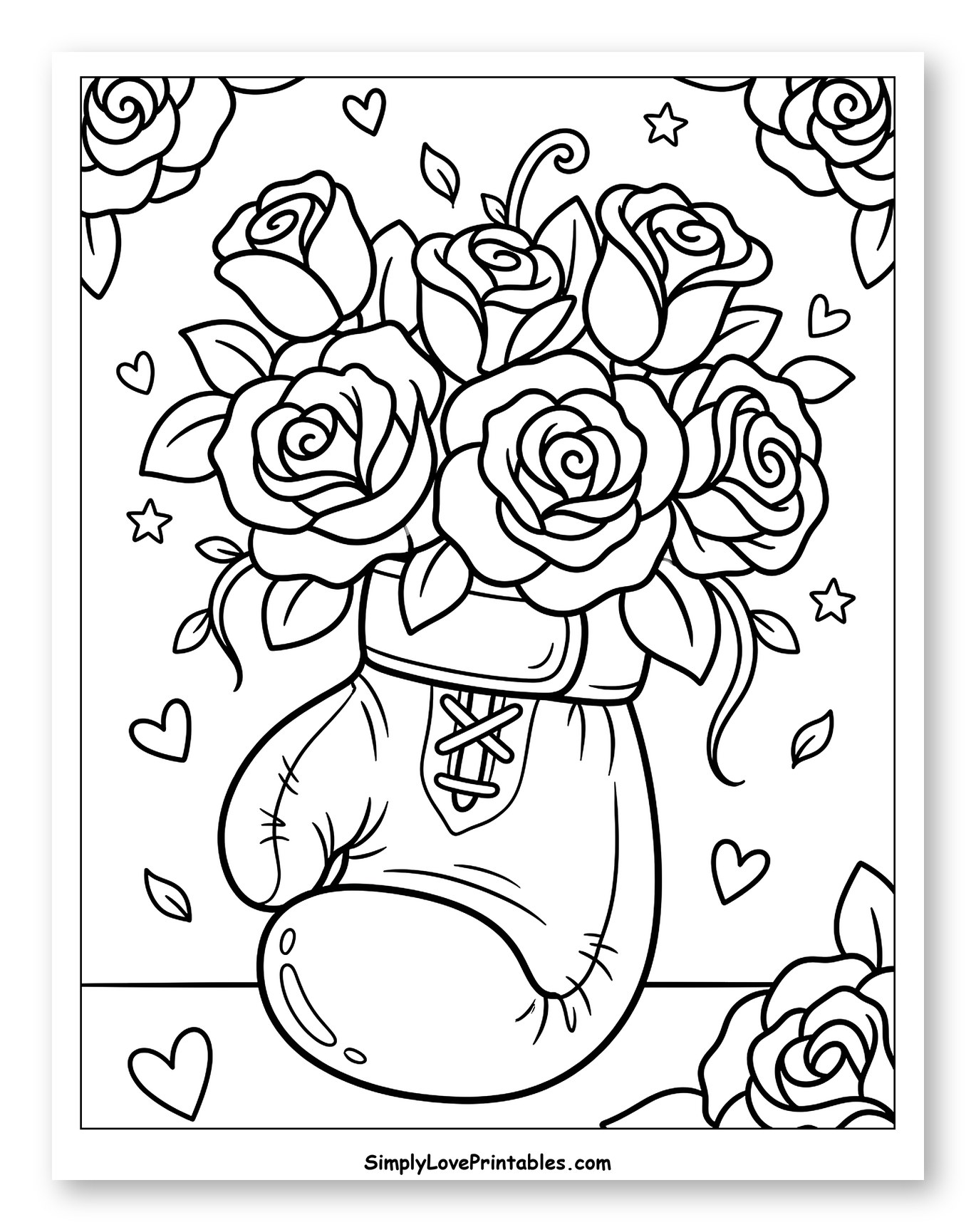 Boxing Glove with a Bouquet of Roses Coloring Sheet for Adults
