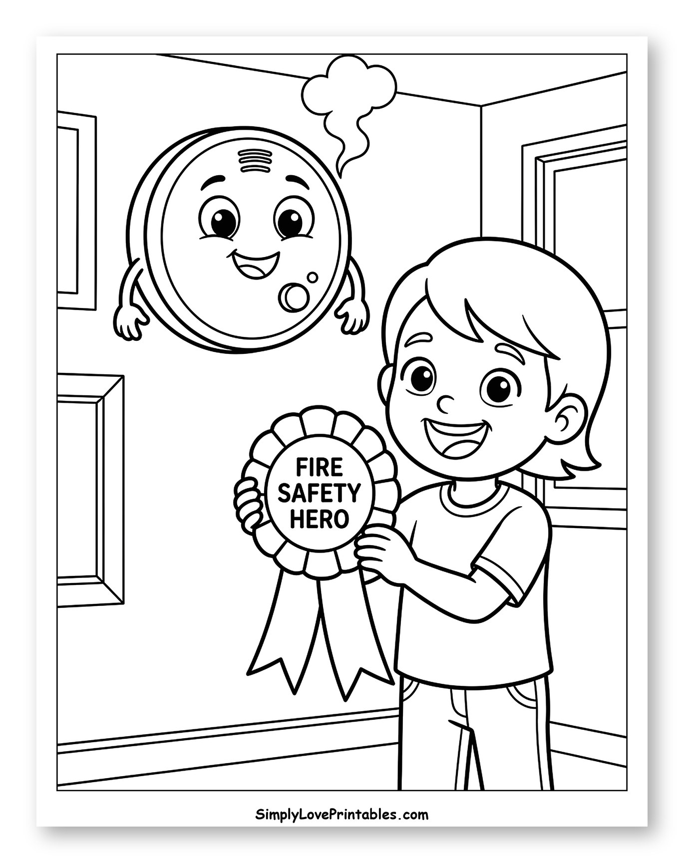 Boy and Friendly Smoke Detector with Ribbon