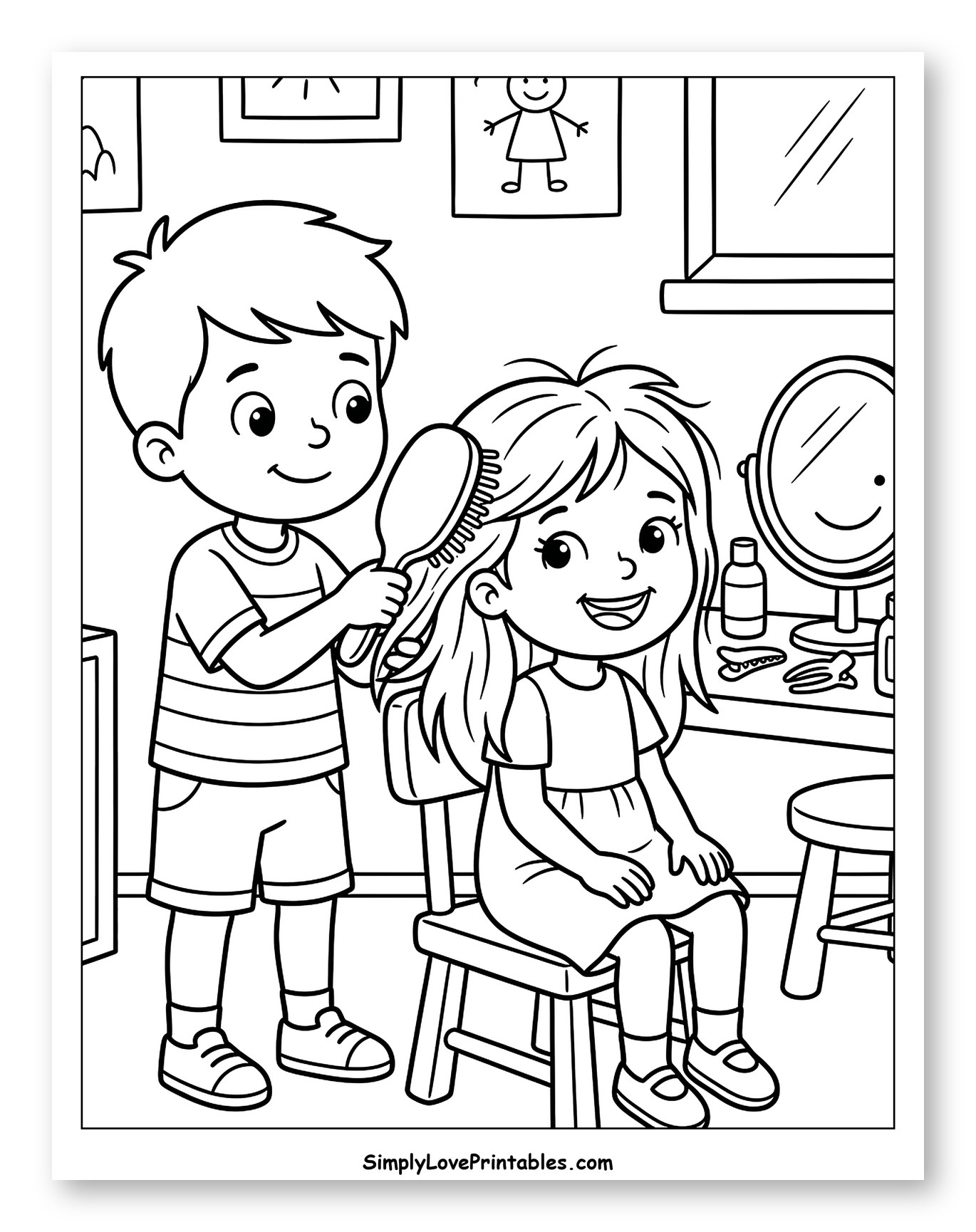 Boy Brushing Girl's Hair in a Room