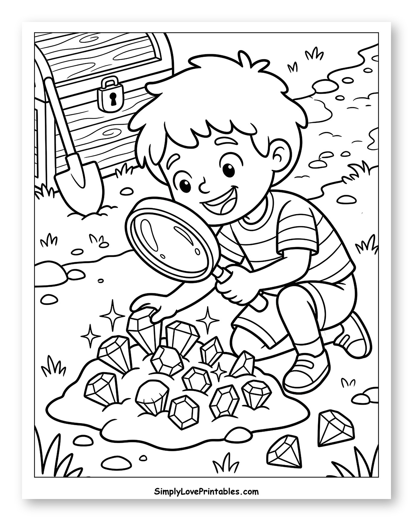 Boy Discovering Diamonds with Magnifying Glass