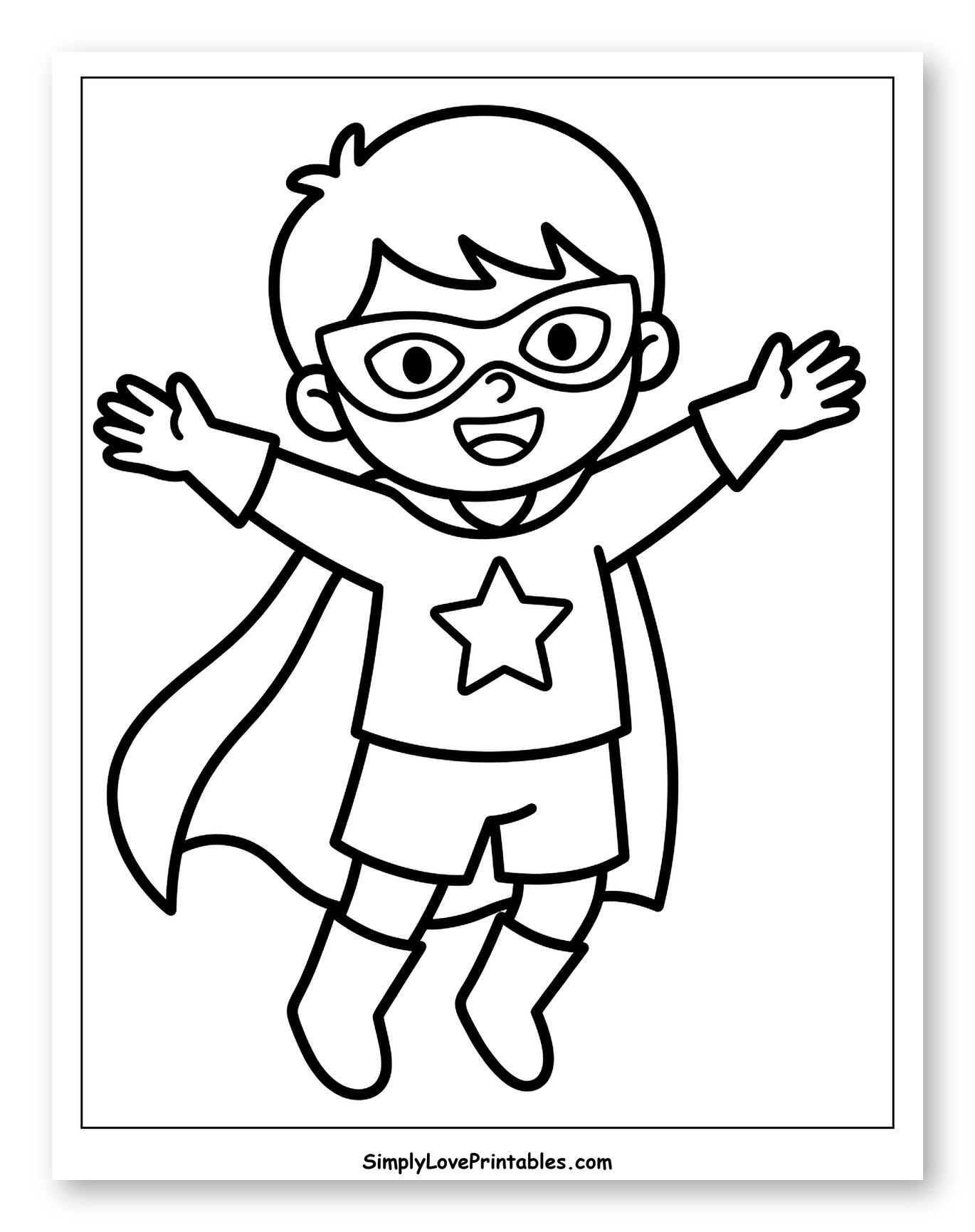 Boy Dressed as Superhero Flying to Color for Toddlers