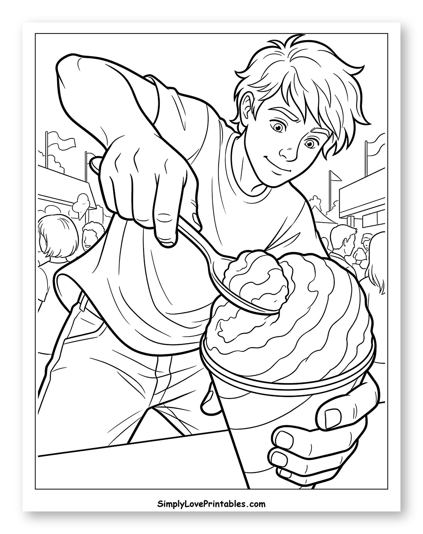 Boy Eating a Snow Cone at an Outdoor Festival to Color