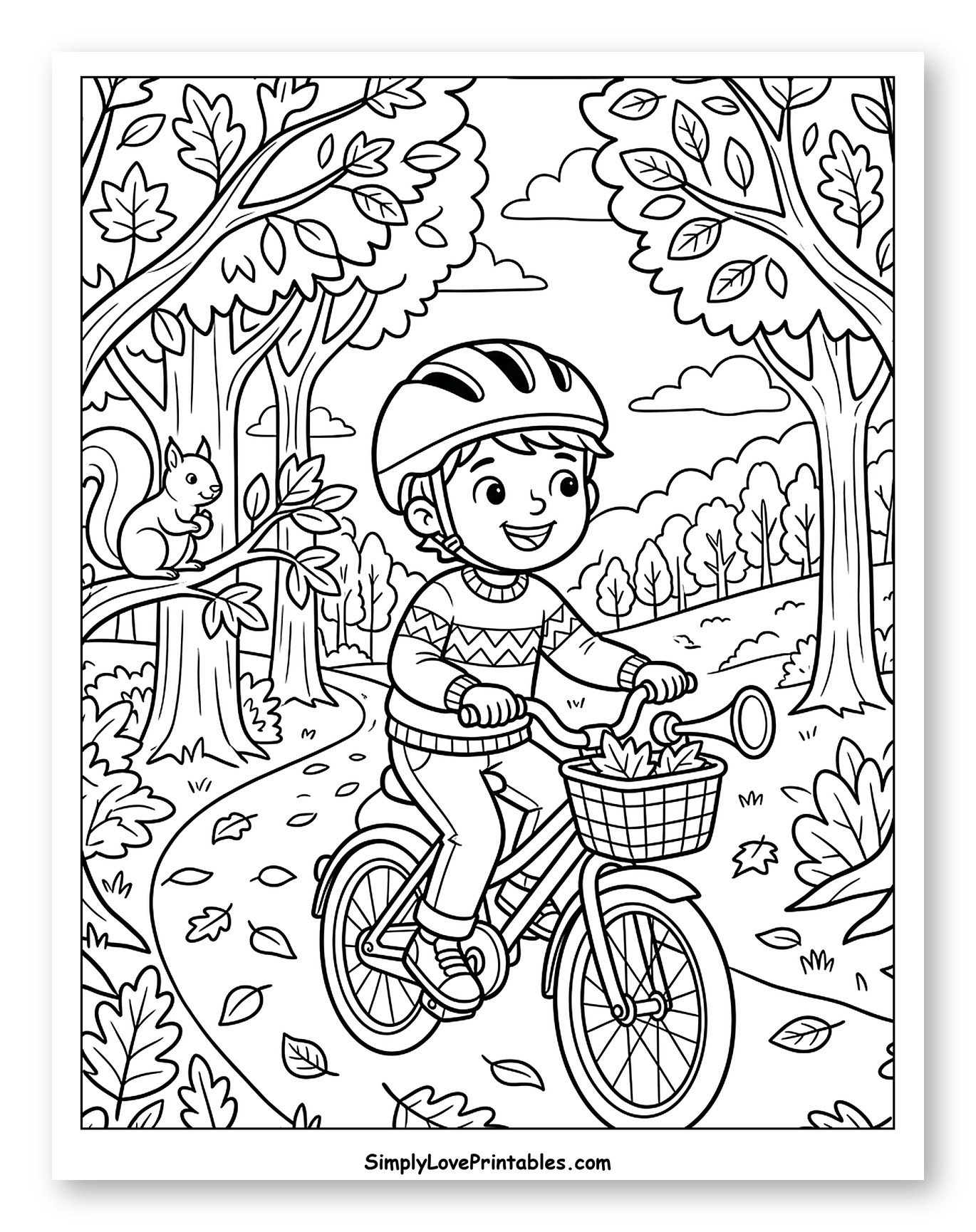 Boy in Helmet Biking Through Fall Leaves