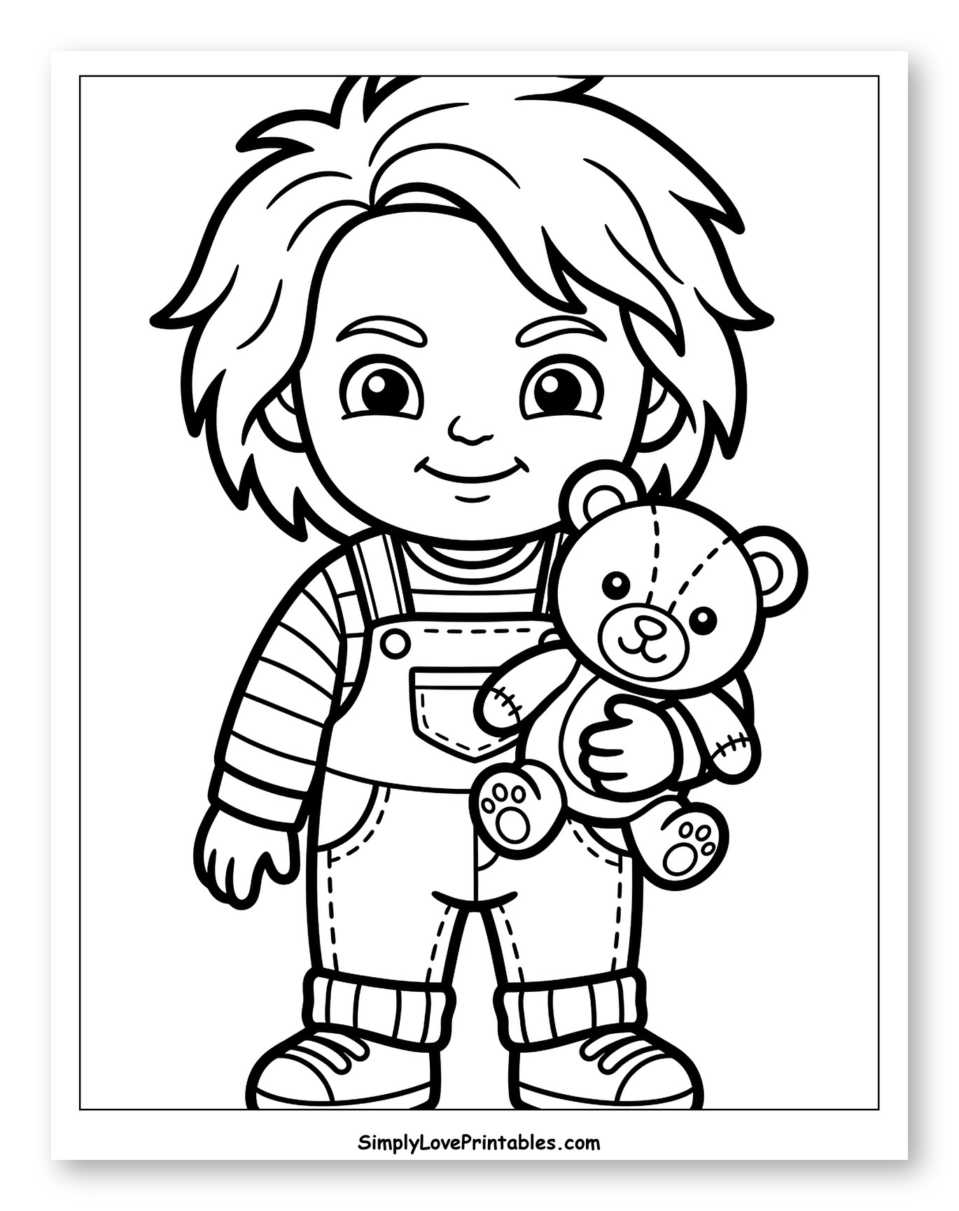 Boy in Overalls Holding a Teddy Bear