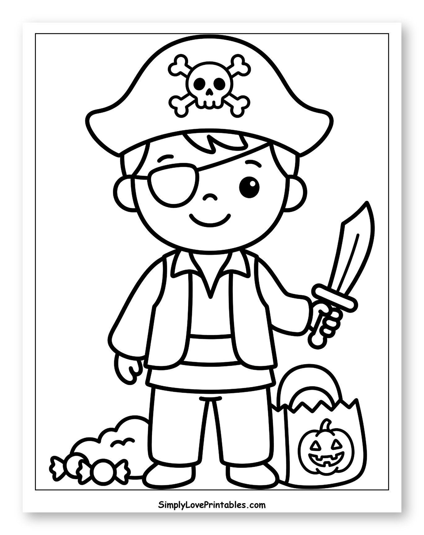 Boy in Pirate Costume with Sword and Candy