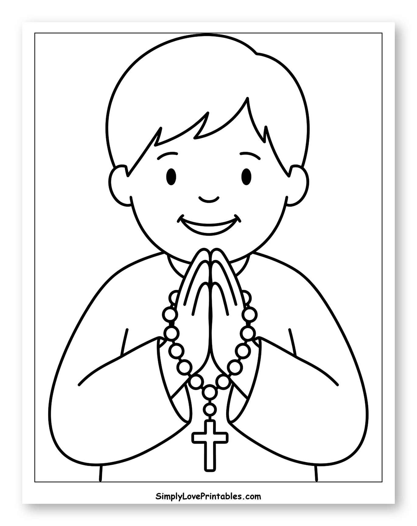 Boy in Prayer with Rosary to Color for Toddlers