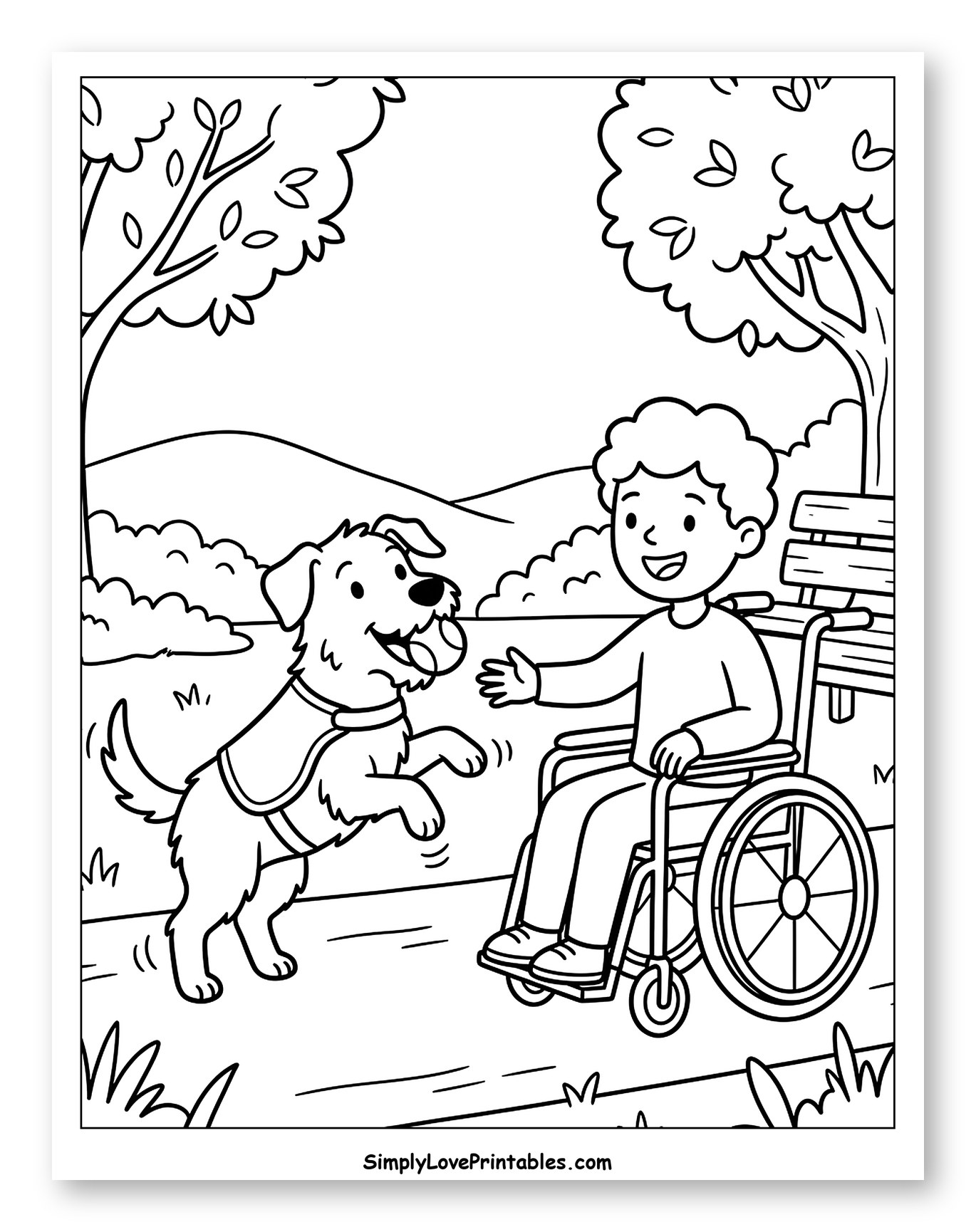 Boy in Wheelchair Playing with Service Dog
