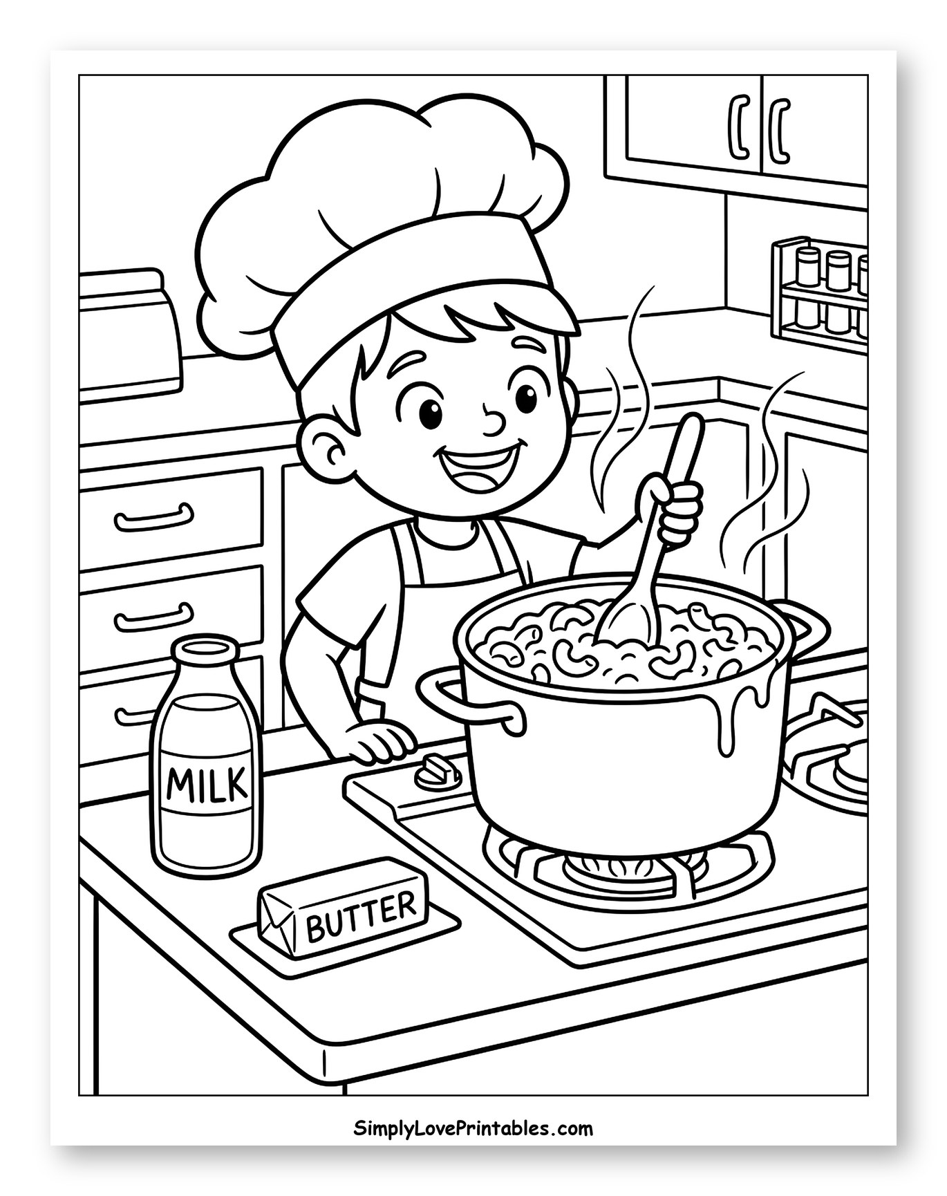 Boy Making Mac and Cheese in the Kitchen