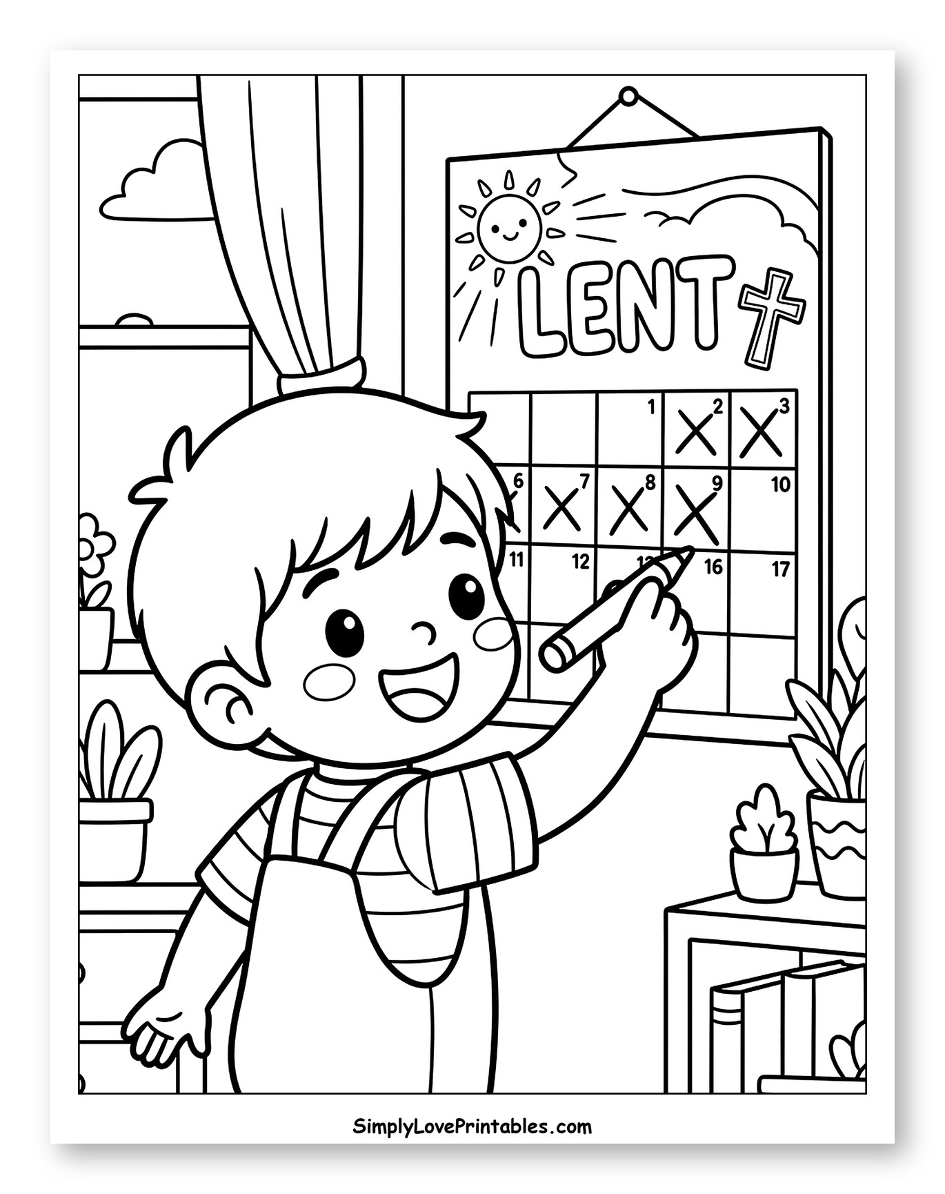 Boy Marking Off Lent Calendar Days