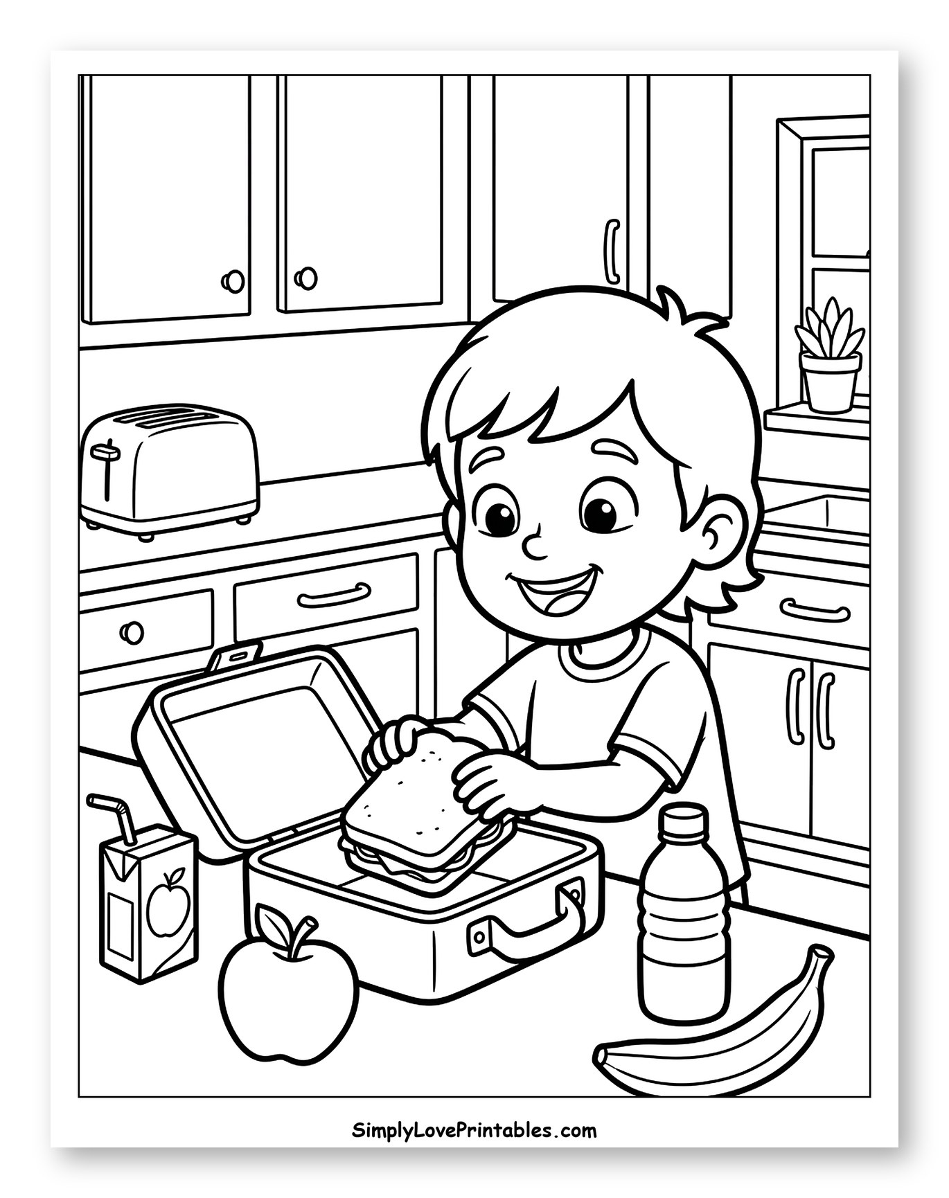 Boy Packing Lunchbox in Kitchen