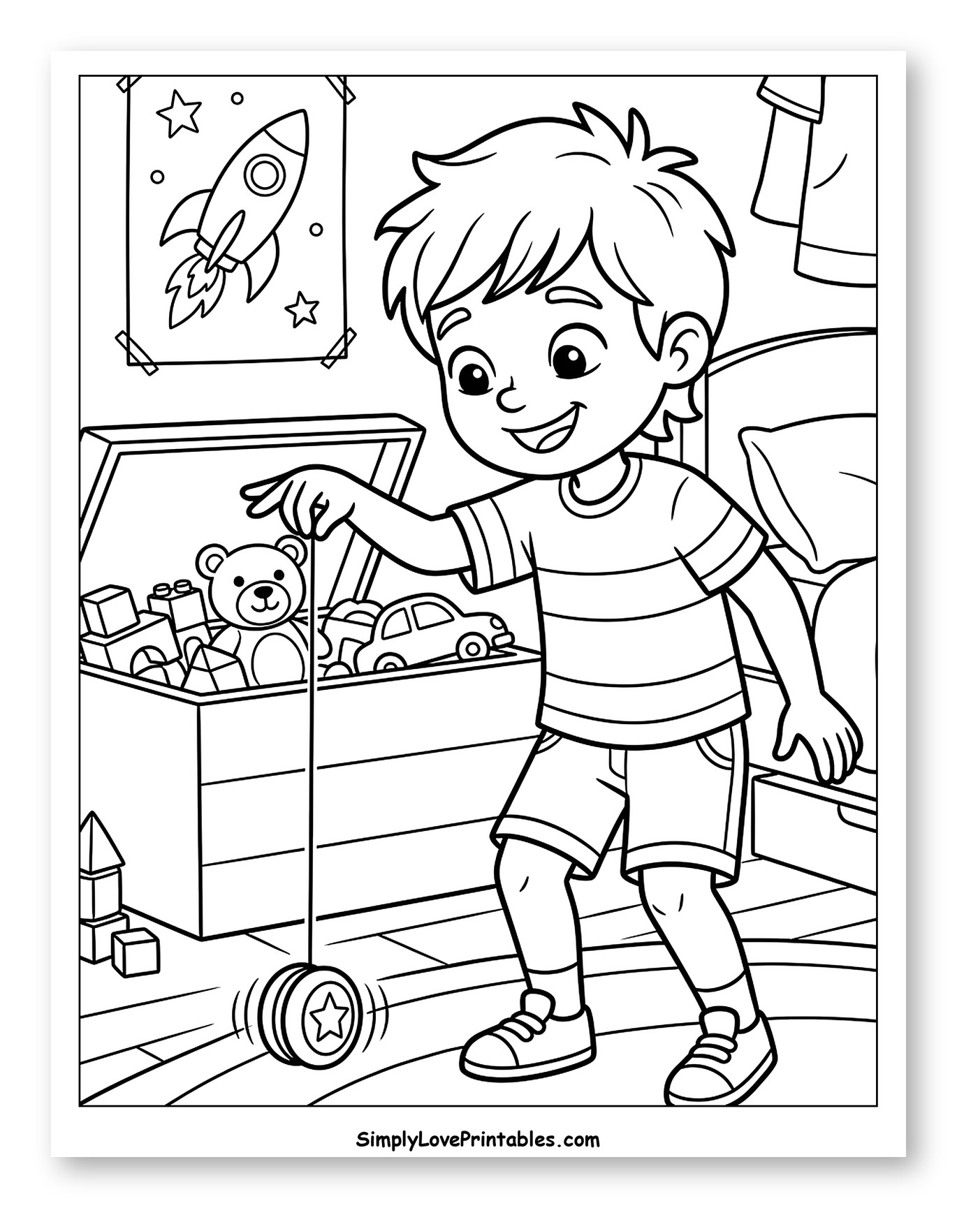 Boy Playing With Yoyo In Bedroom