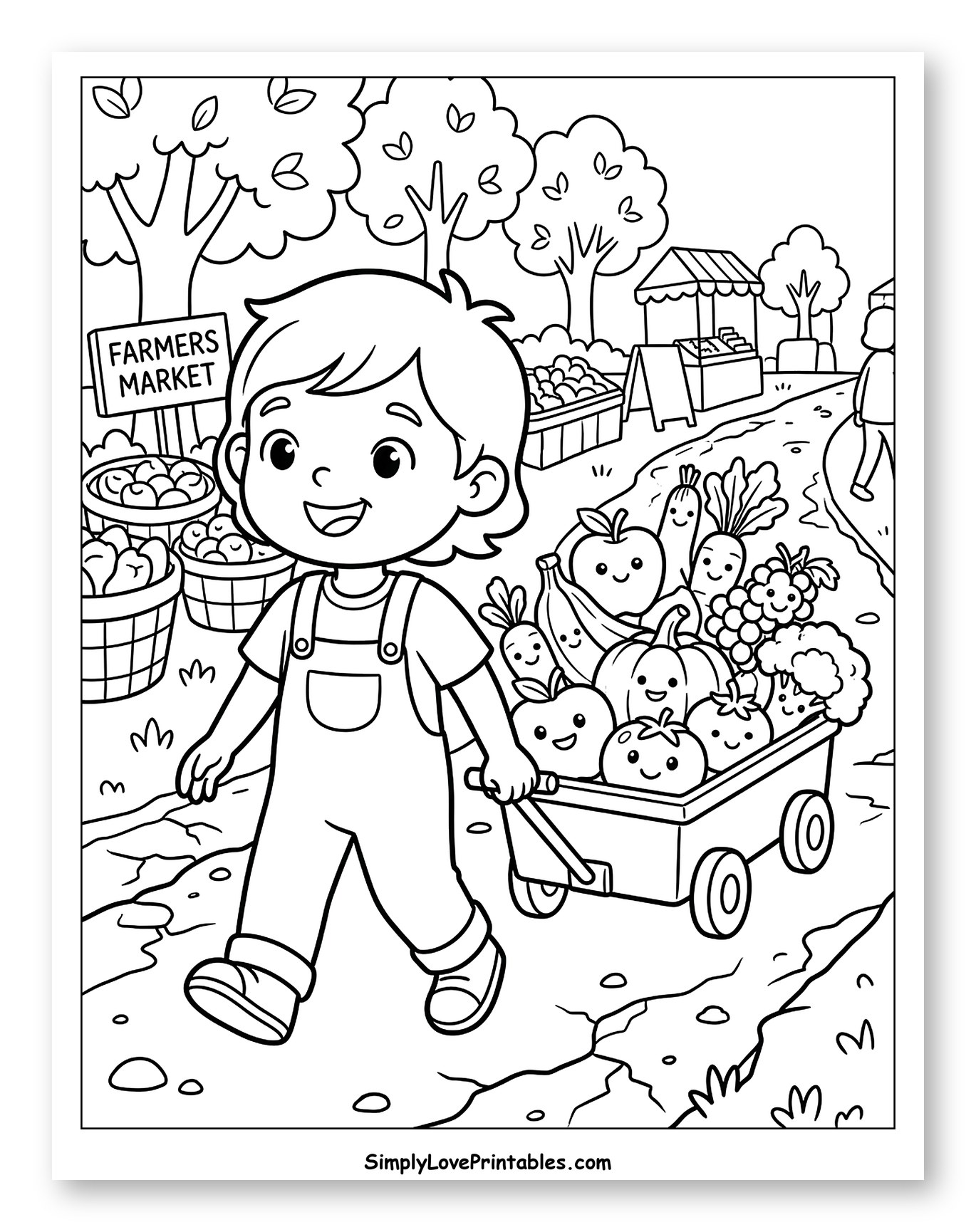 Boy Pulling Wagon of Produce at Farmers Market
