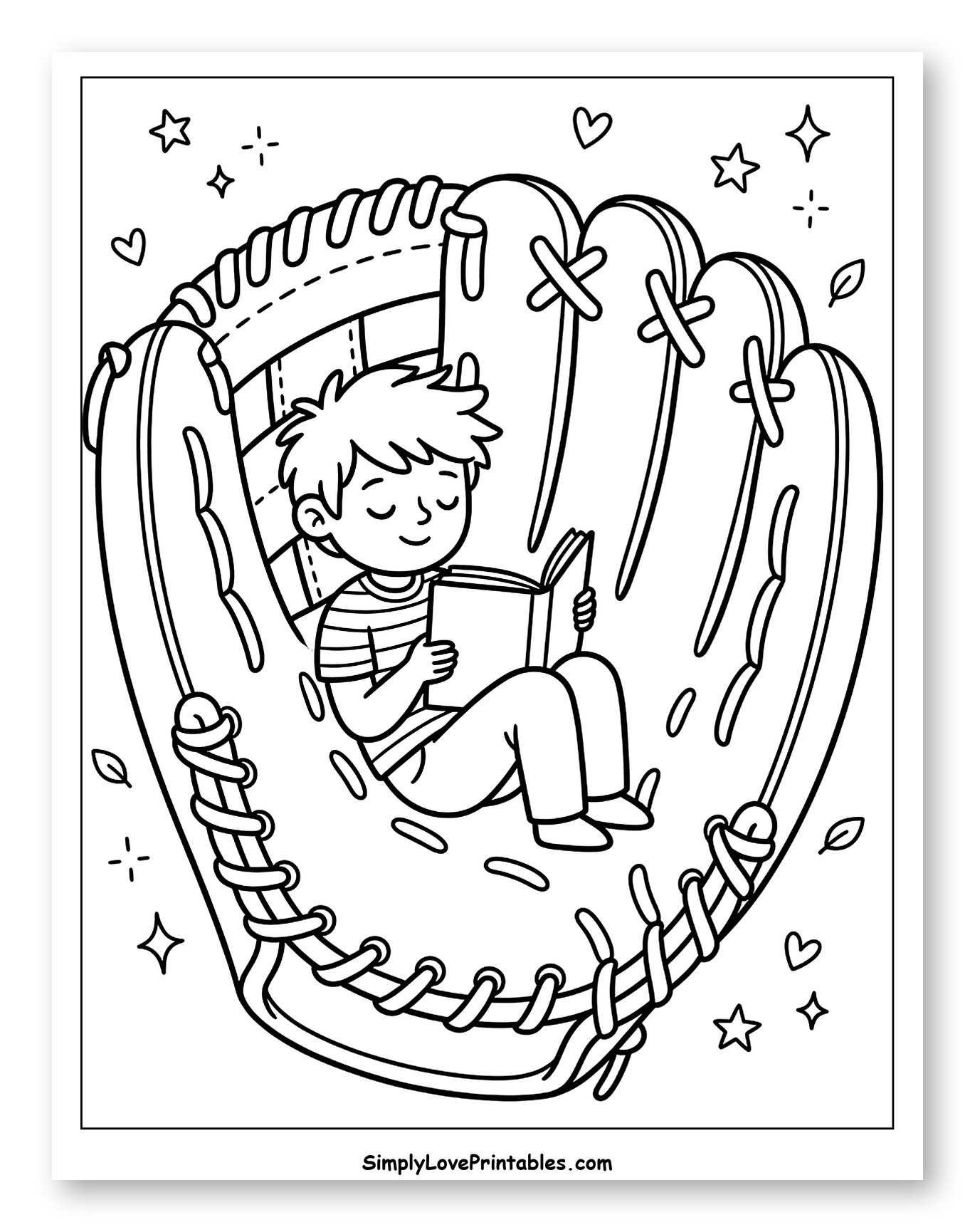 Boy Reading Book Inside a Baseball Glove