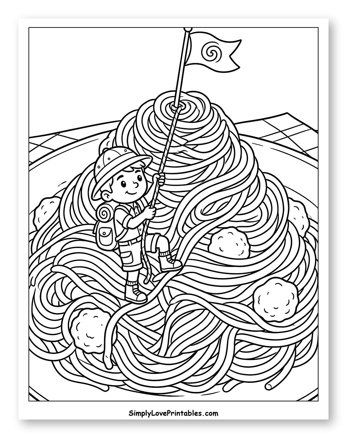 Boy Scaling a Mountain of Spaghetti