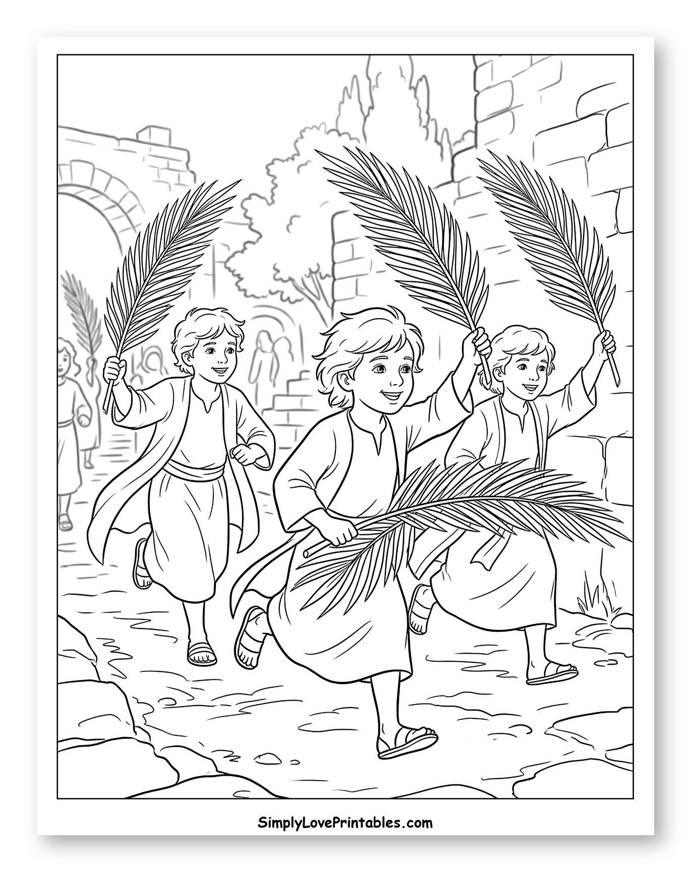 Boys Waving Palm Branches on Palm Sunday