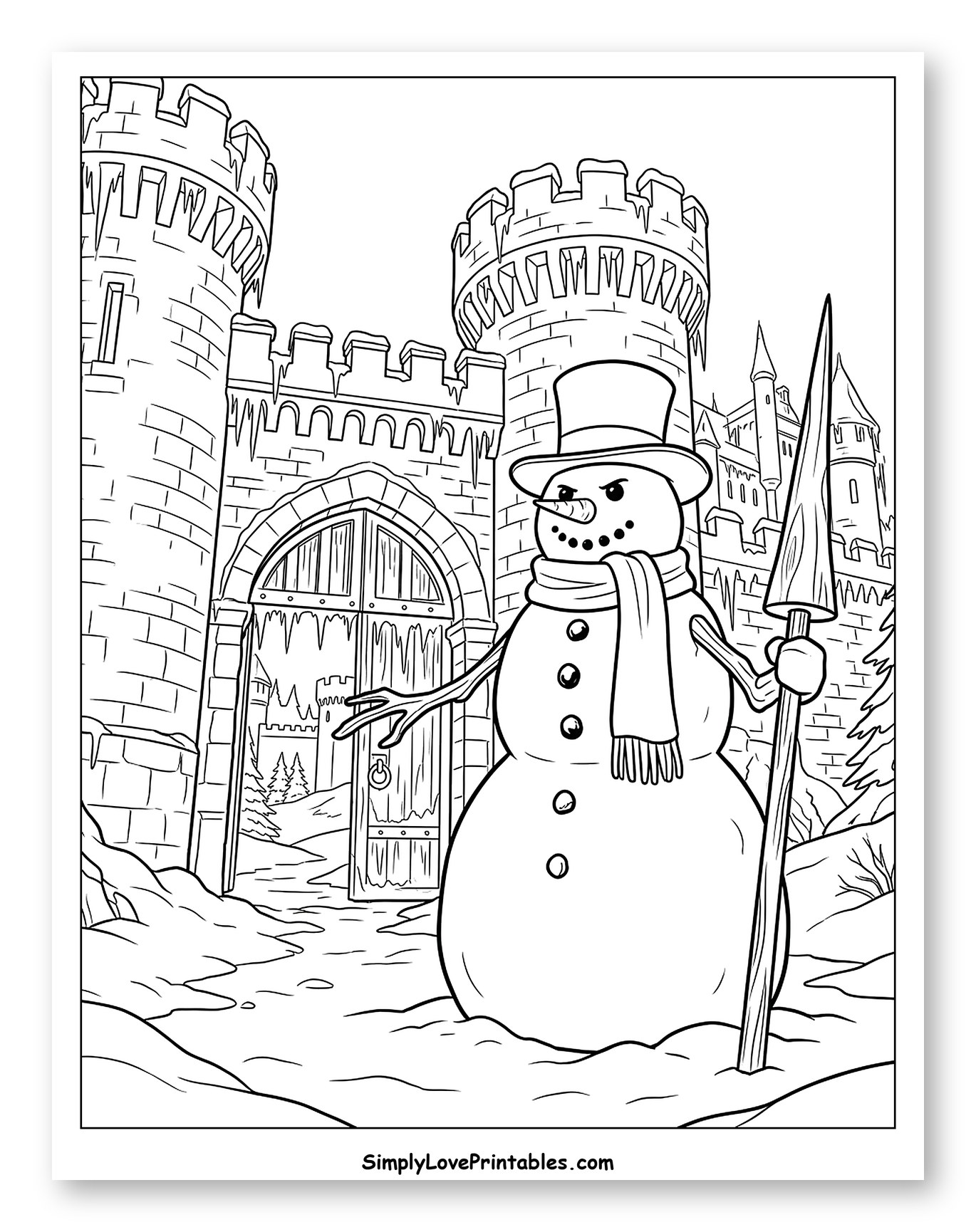 Brave Snowman Guarding a Winter Castle