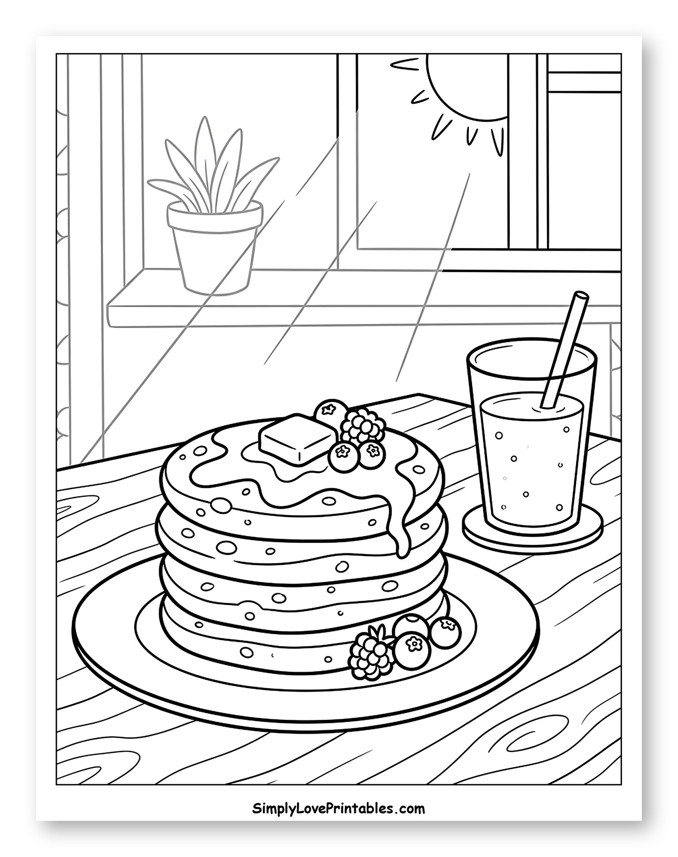 Breakfast by the Window with Pancakes and Juice to Color for Kids