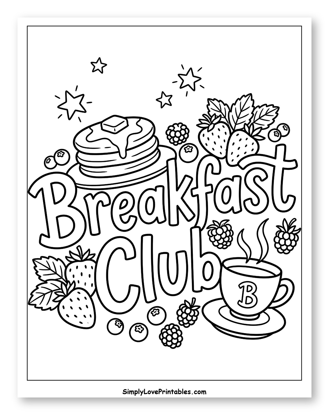 Breakfast Club with Pancakes, Berries, and Coffee