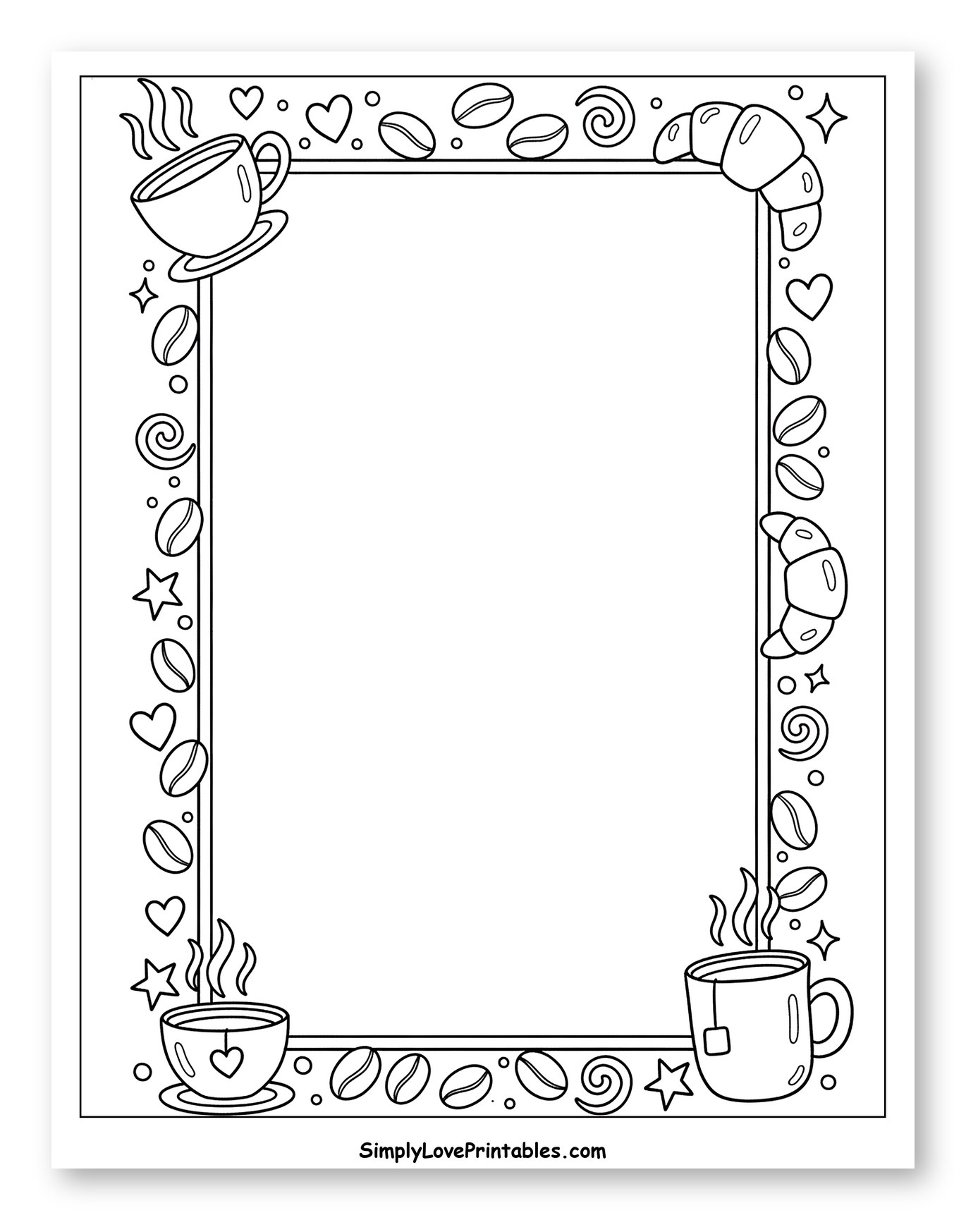 Breakfast Coffee and Croissant Frame to Color for Adults