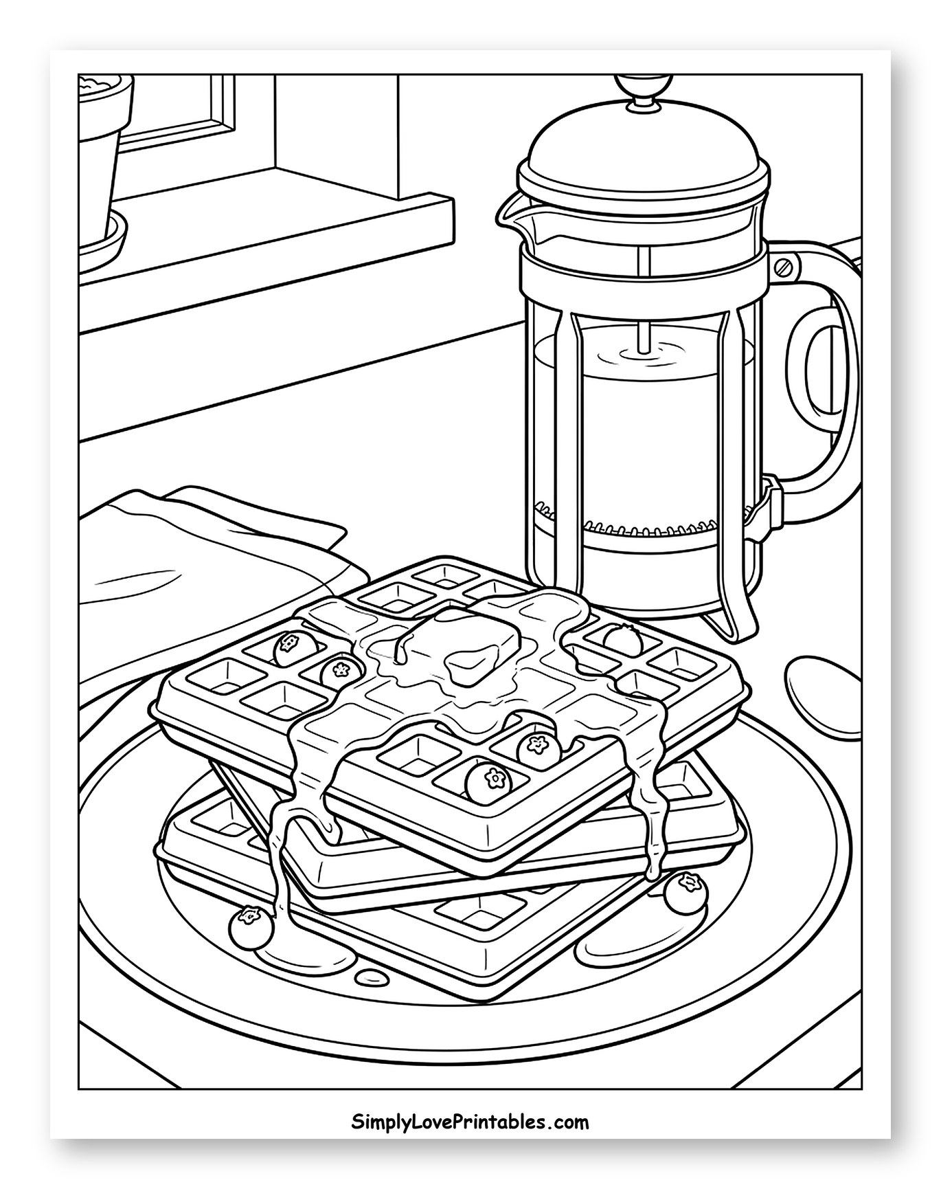 Breakfast Waffles with Coffee by Window