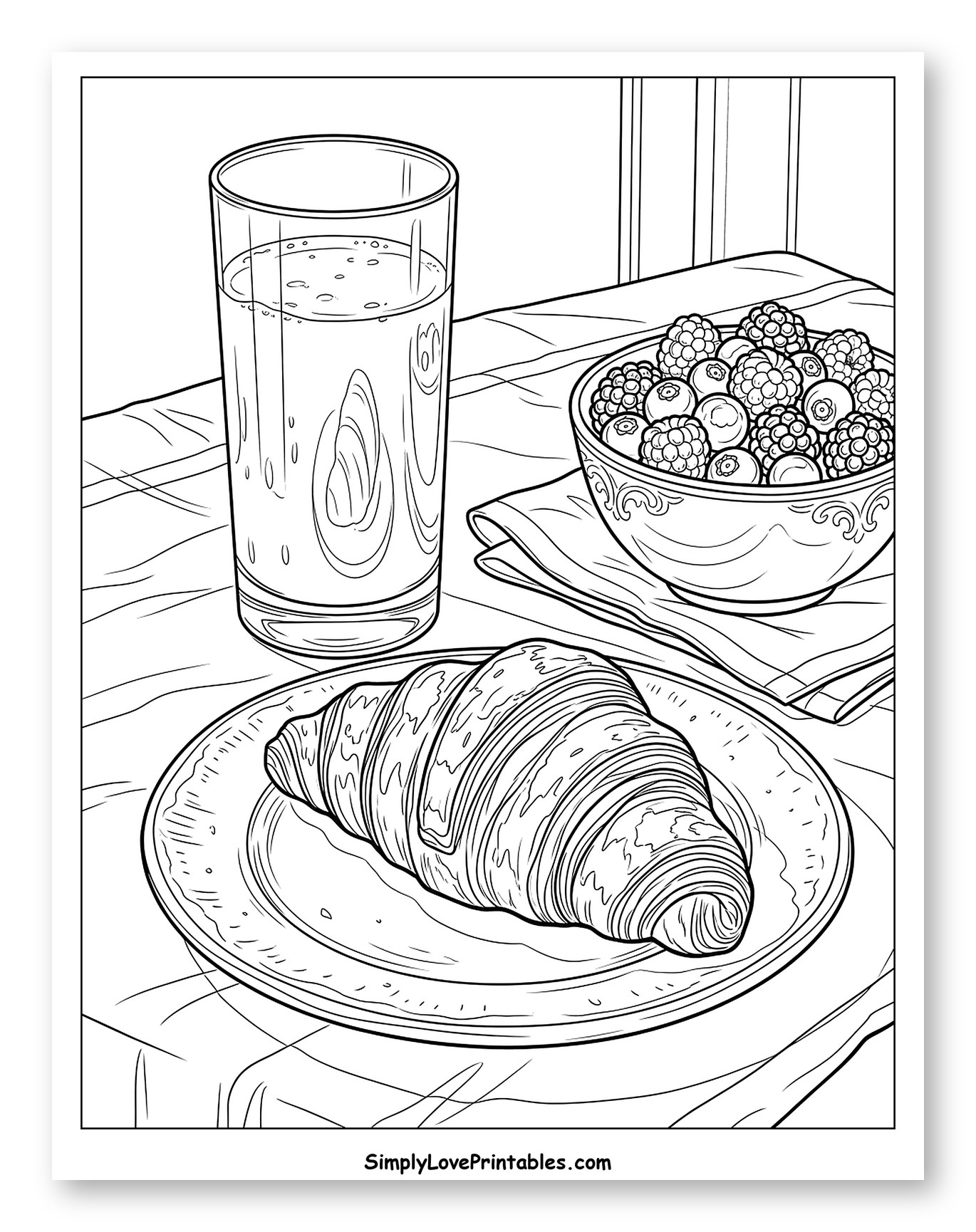 Breakfast with Croissant, Berries, and Drink