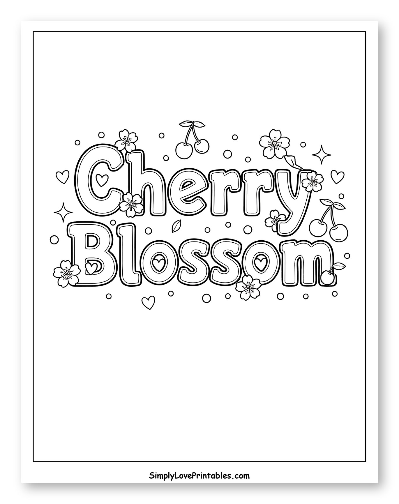 Bubble Letter Cherry Blossom with Floral Accents