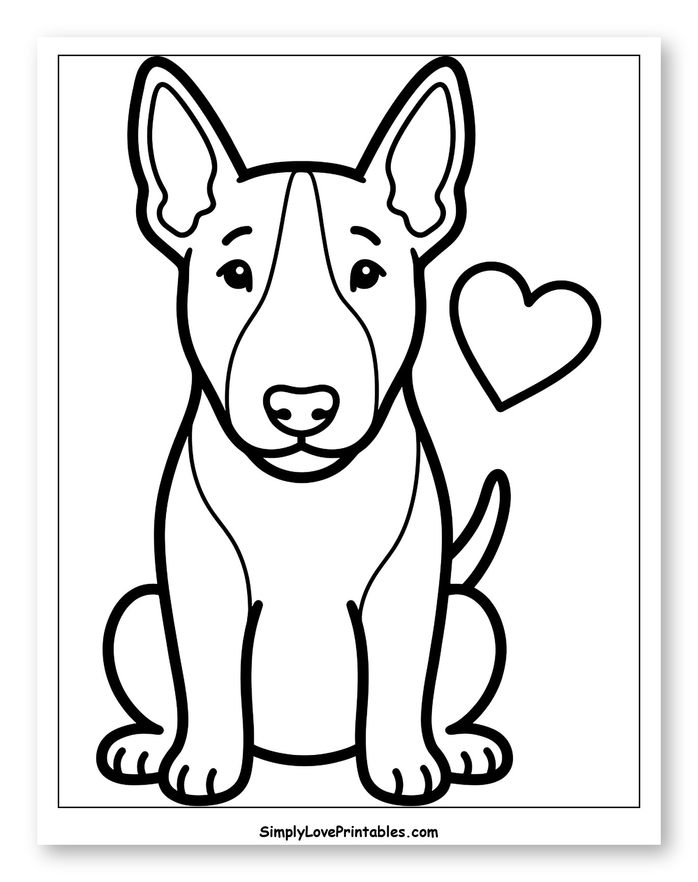 Bull Terrier Dog with a Heart Coloring Page for Toddlers